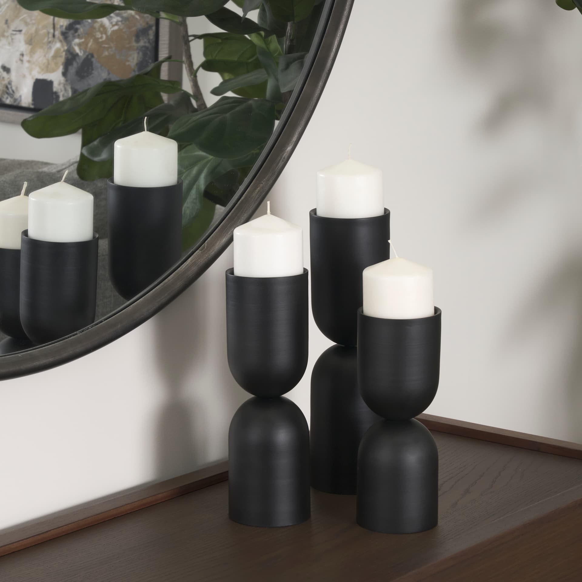 Qamra Short Black Metal Pillar Candle Holder — product photograph
