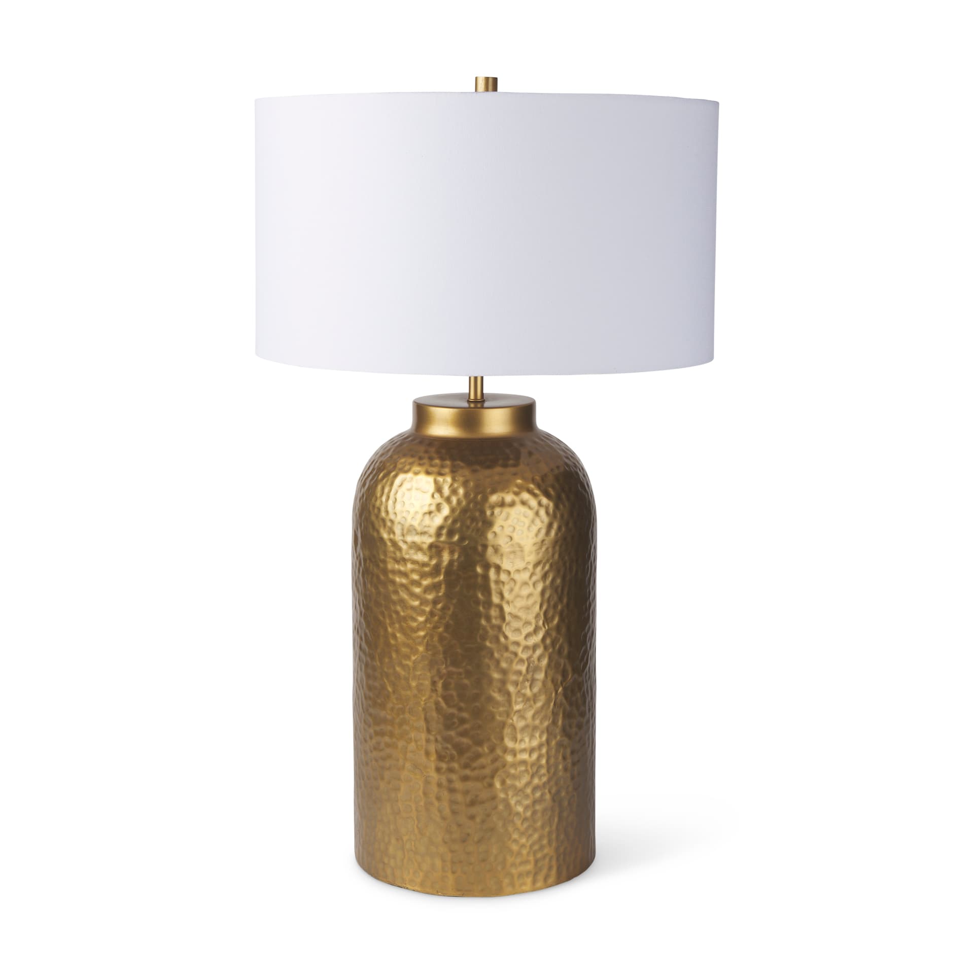 Leo 18.0L x 18.0W x 31.0H Gold Hammered W/White Fabric Shade Table Lamp — product photograph