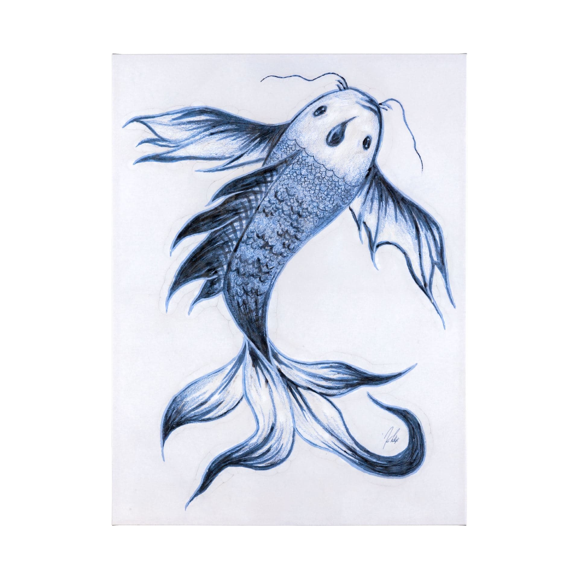 Koi Fish Blue I by Mercana Studio a Hand Embellished Textured Canvas — product photograph