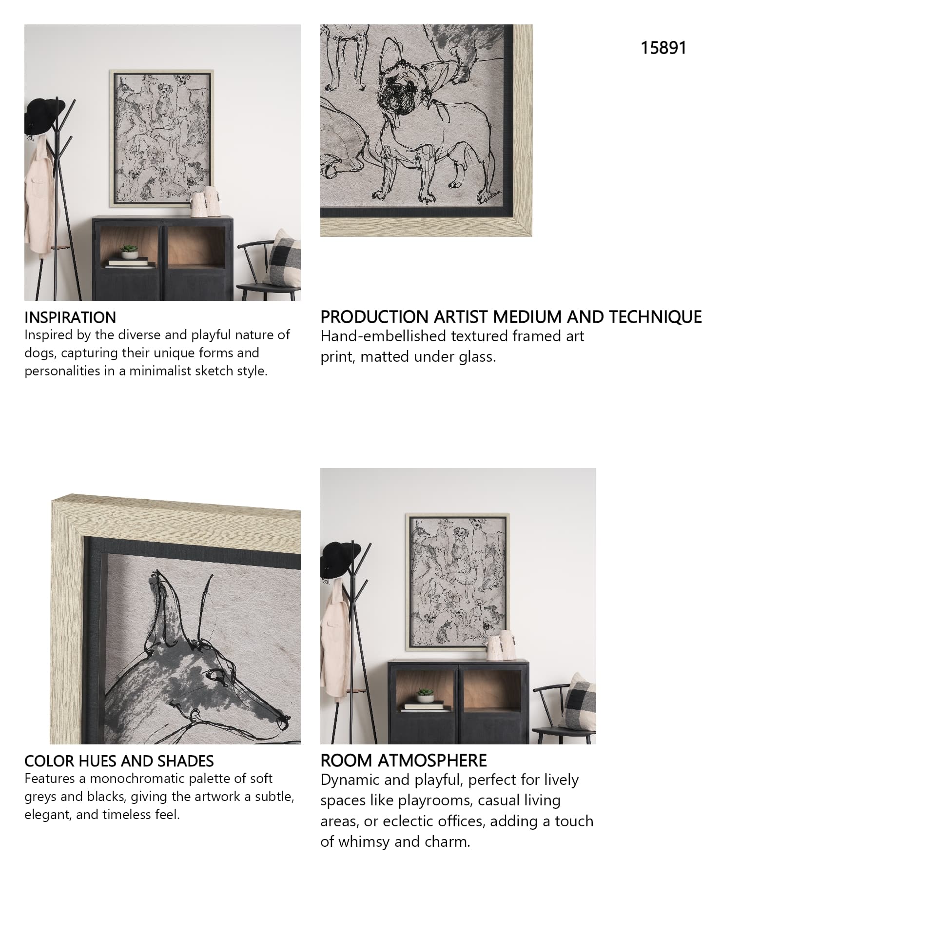 Dog Sketches II by Mercana Studio Hand Embelished Framed Artwork Matted under Glass — in a styled room