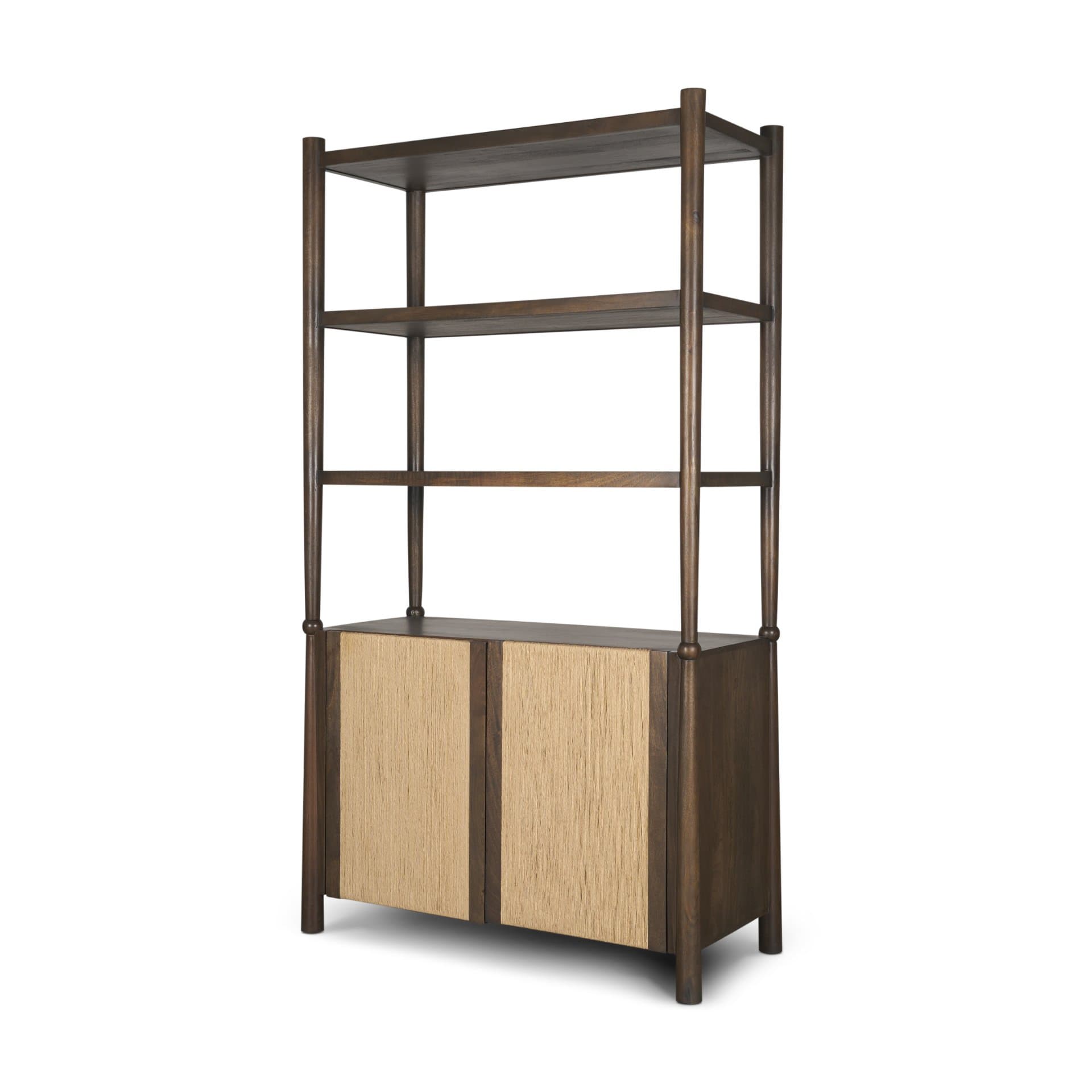 Bondi 2 Door Open Dark Brown Wood w/ Paper Rope Shelving Unit — product photograph