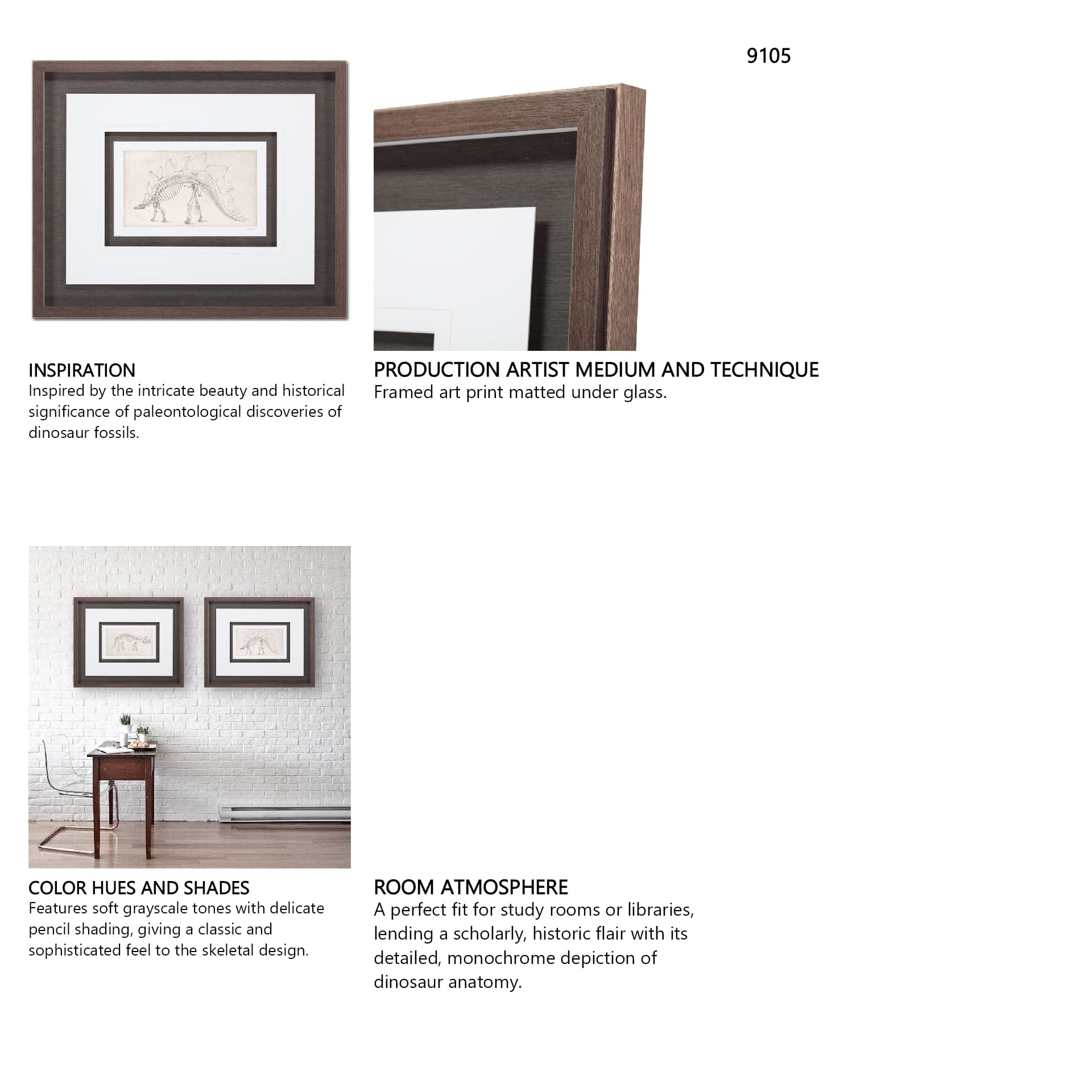 Custom Dinosaur Study III (MC) by Harper, Ethan a Framed Art Print Matted under Glass — in a styled room