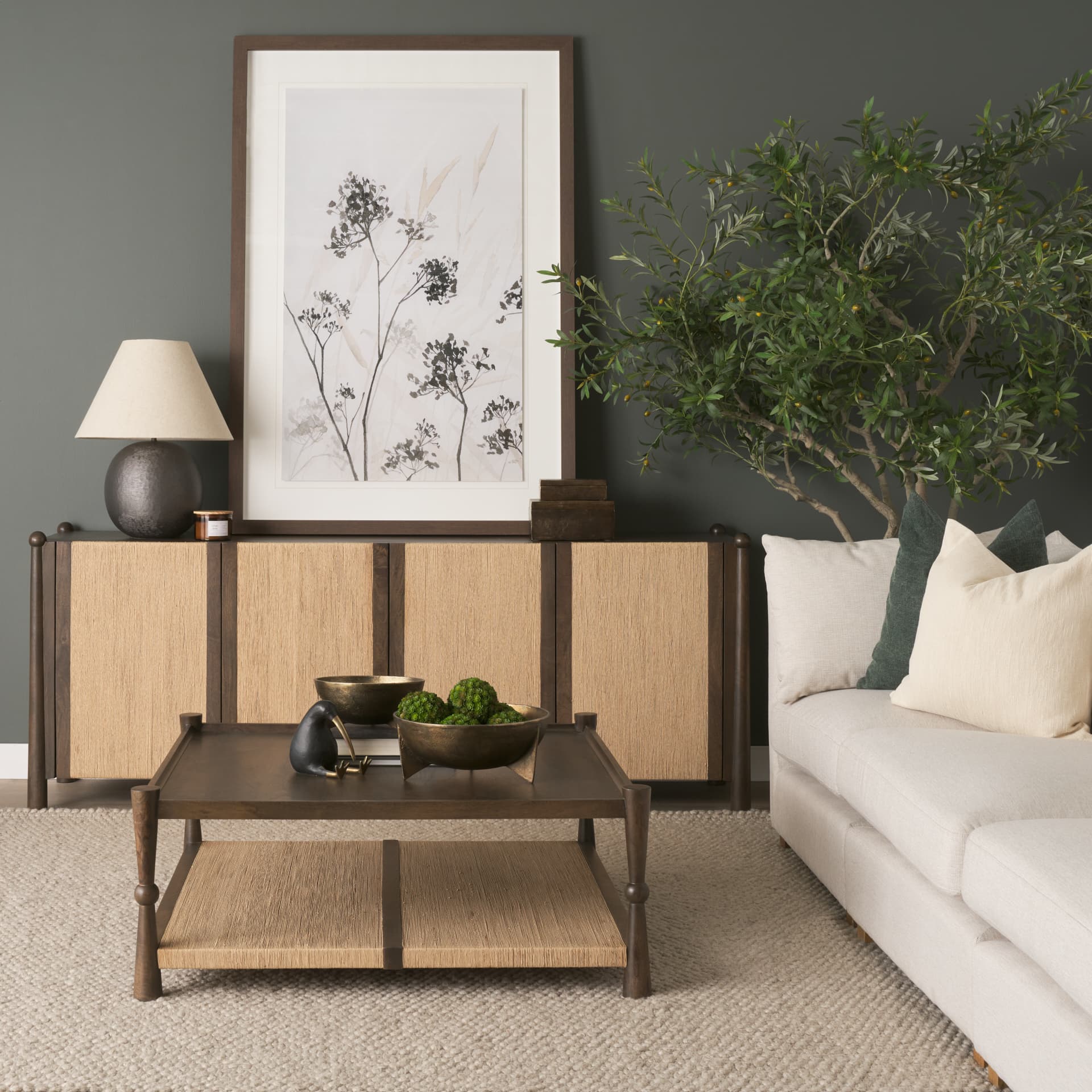 Bondi 85" Dark Brown Wood w/ Paper Rope 4 Door Closed Sideboard — product photograph
