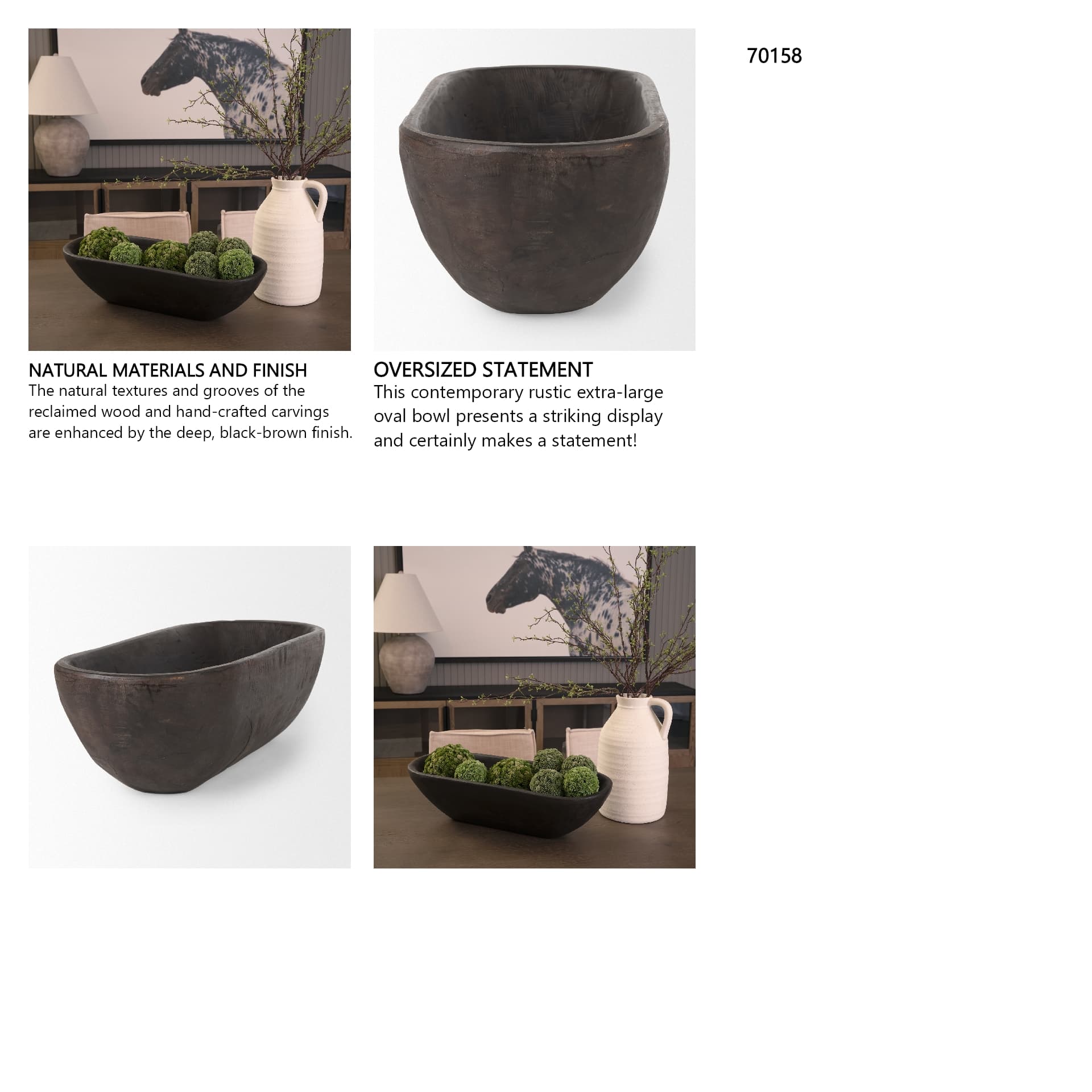 Athena Extra Large Oblong Black-Brown Reclaimed Wood Bowl — in a styled room