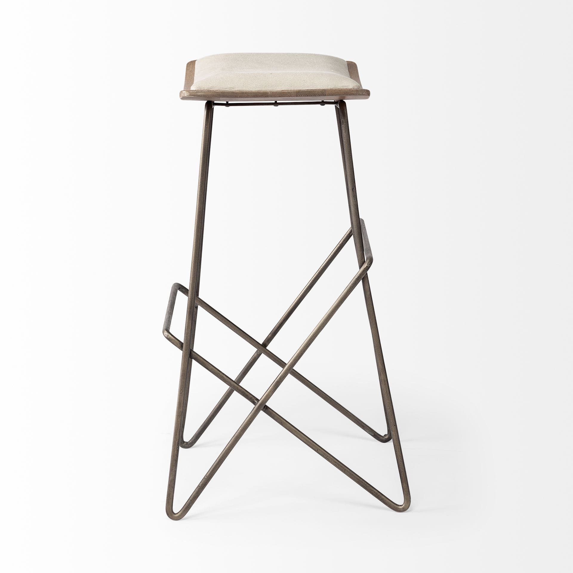 Katniss Backless 30in Seat Bar Stool | Cream Fabric w/ Gold Metal — product photograph