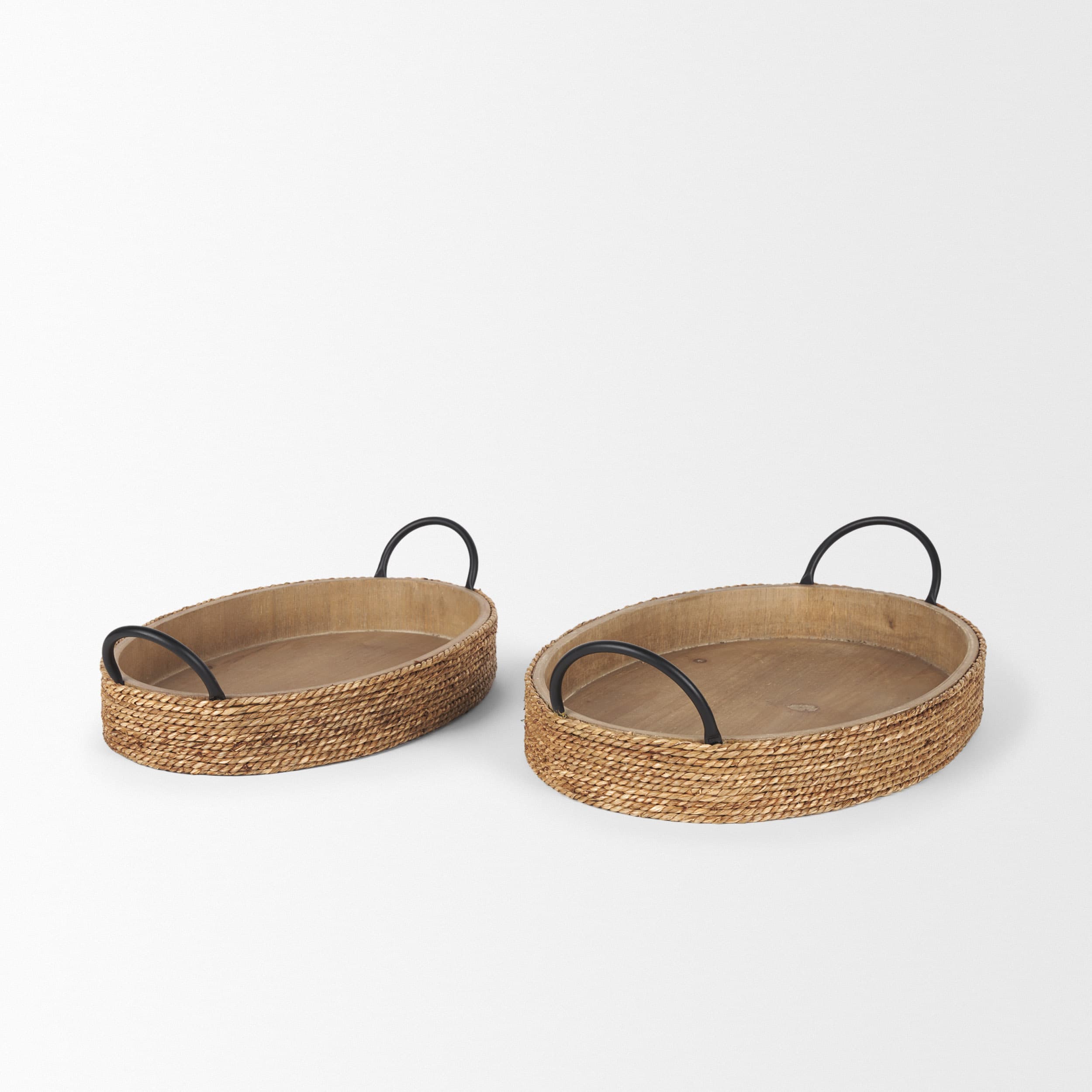 Wheaton Light Brown Wood w/ Natural Jute Serving Trays — product photograph