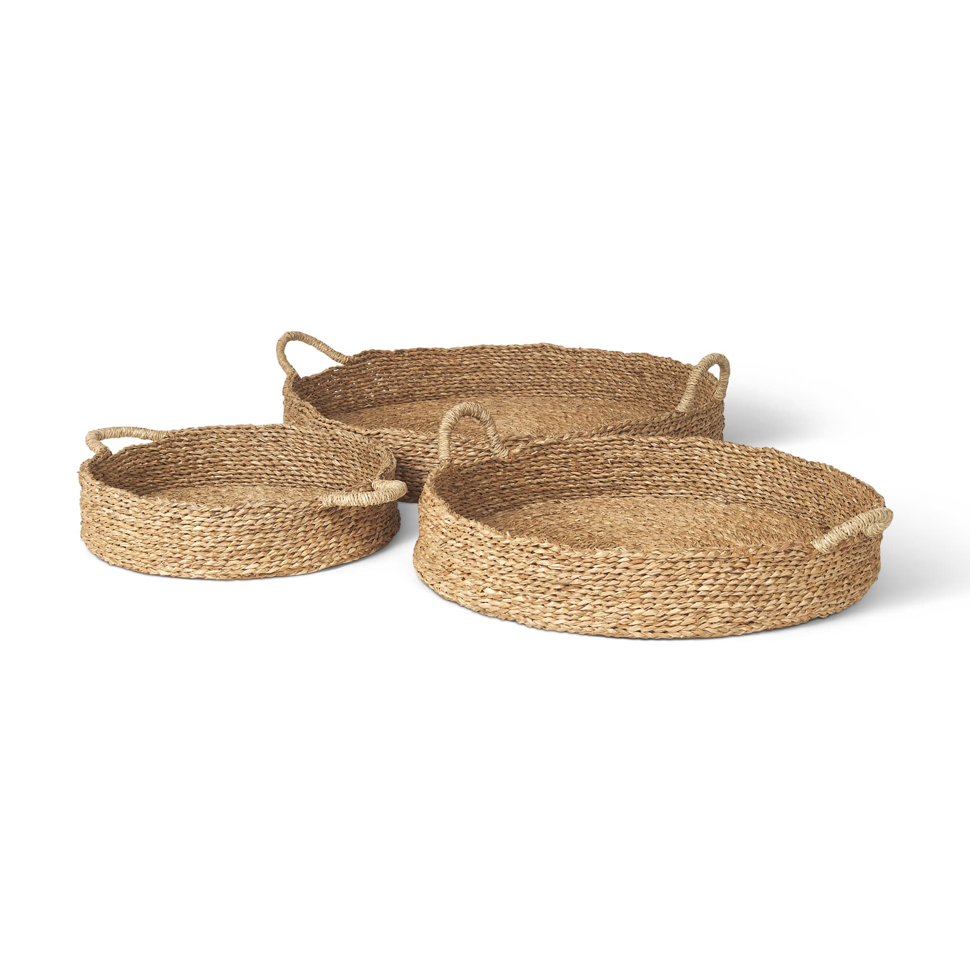 Ulana Set of 3 Round Nesting Seagrass Trays w/ Loop Handles — product photograph