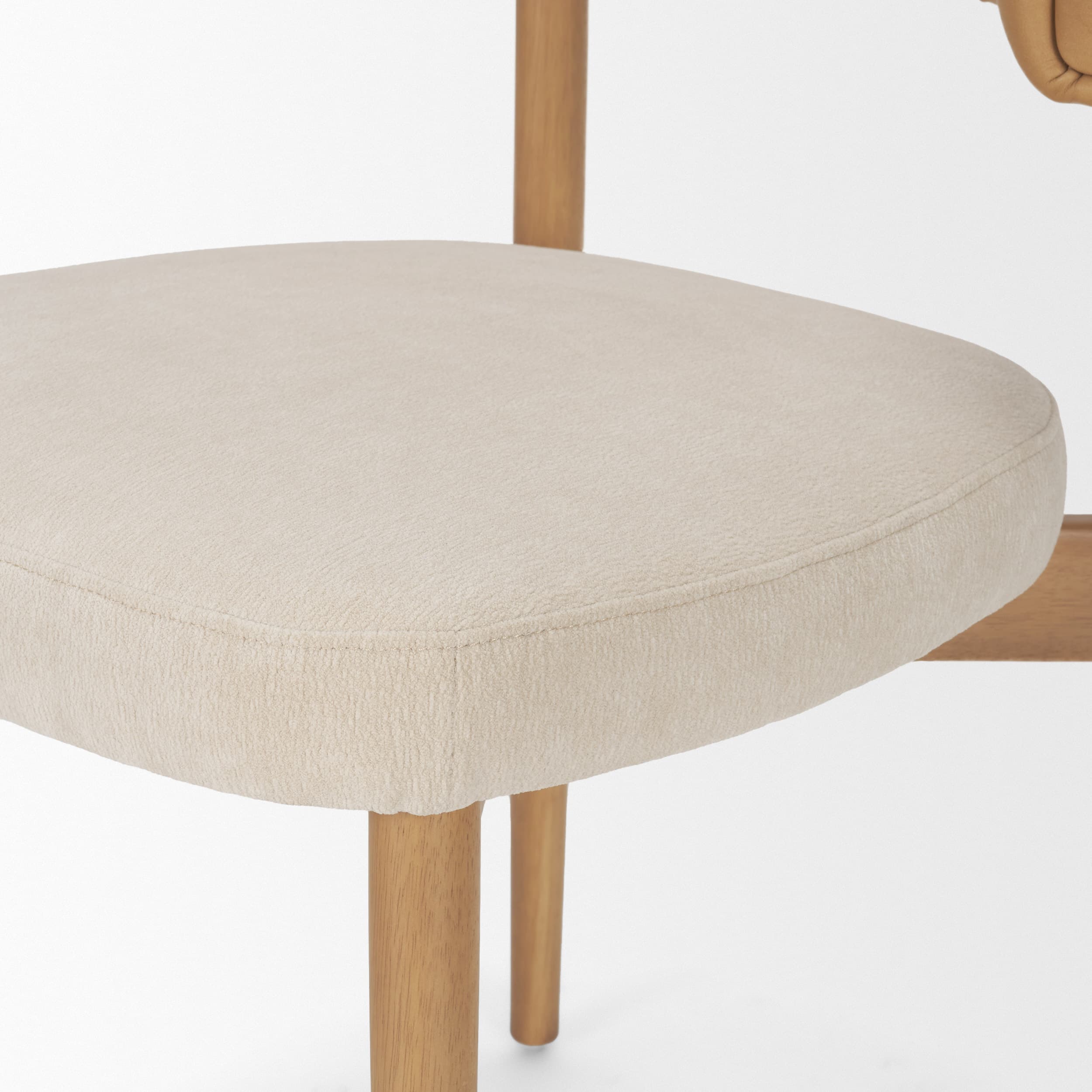 Motley Open Back Dining Side Chair | Cream Fabric w/ Brown Wood — product photograph