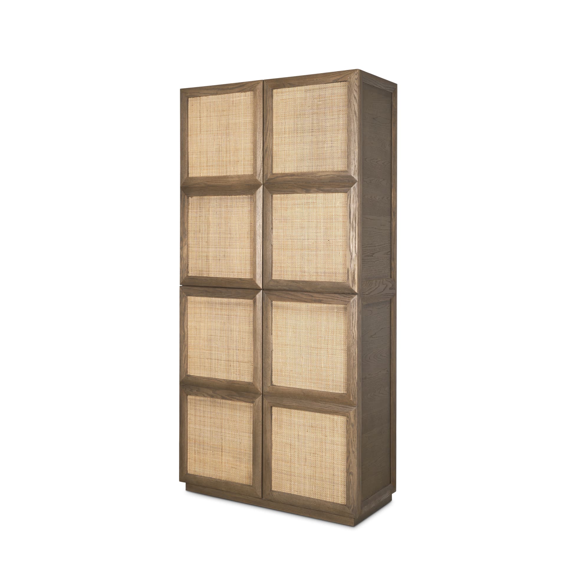 Sina Brown Oak Wood w/ Natural Rattan 2 Door Curio Cabinet — product photograph