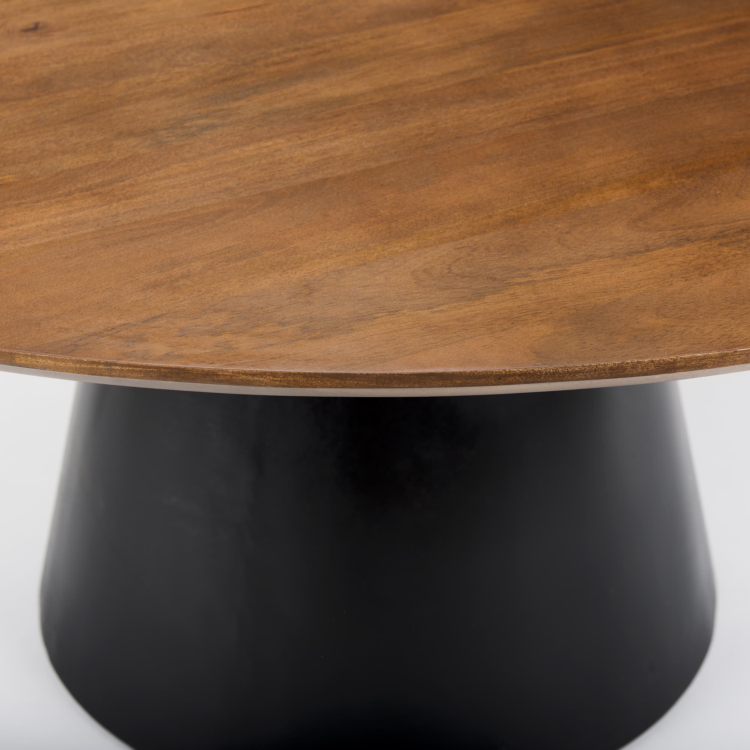 Mitchell 63"L x 63"W Pedestal Dining Table | Med Brown Wood & Black Metal | Seats 6 — product photograph