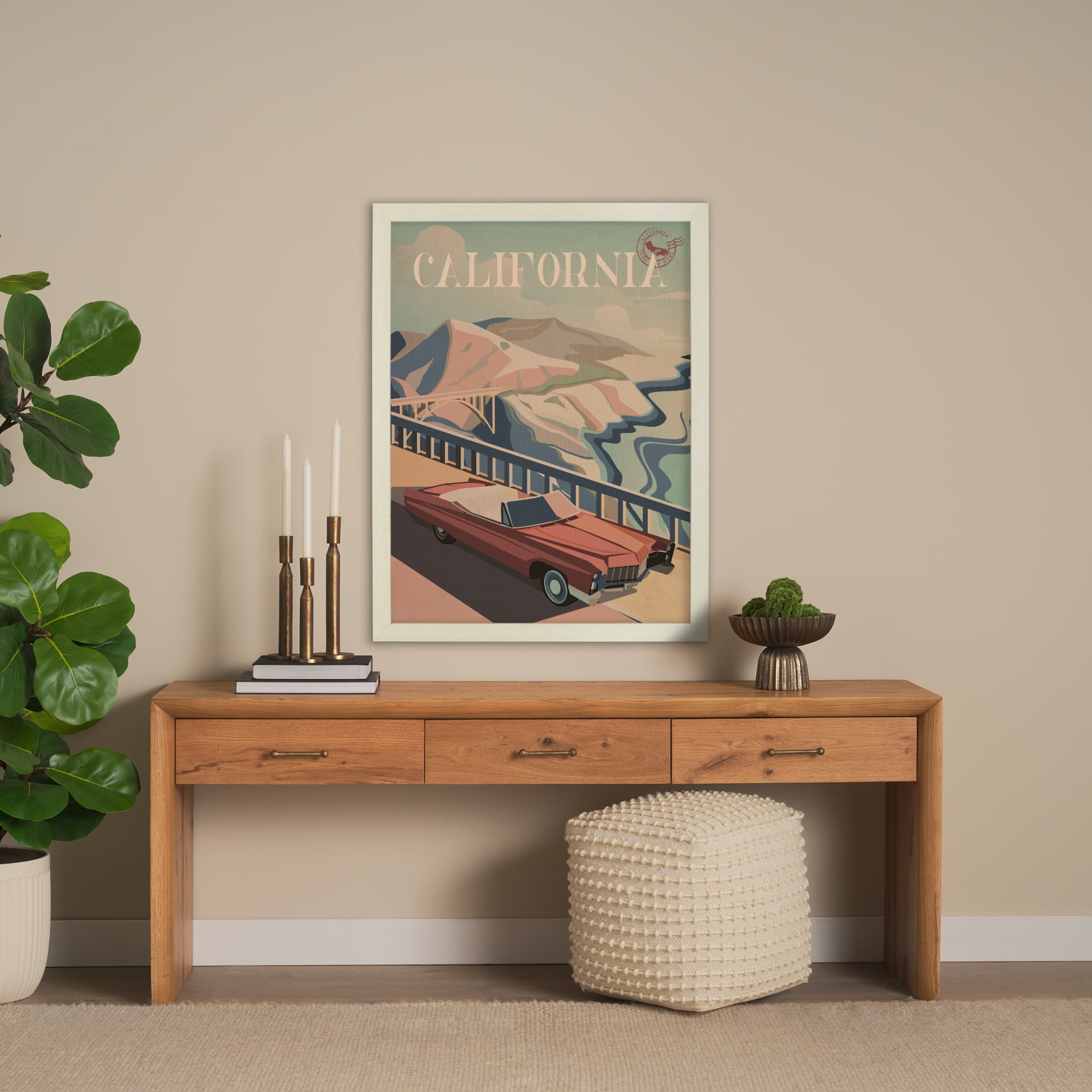 California Go USA (L) by Mercana Studio a Hand Embellished Decograph Framed Art Print — in a styled room