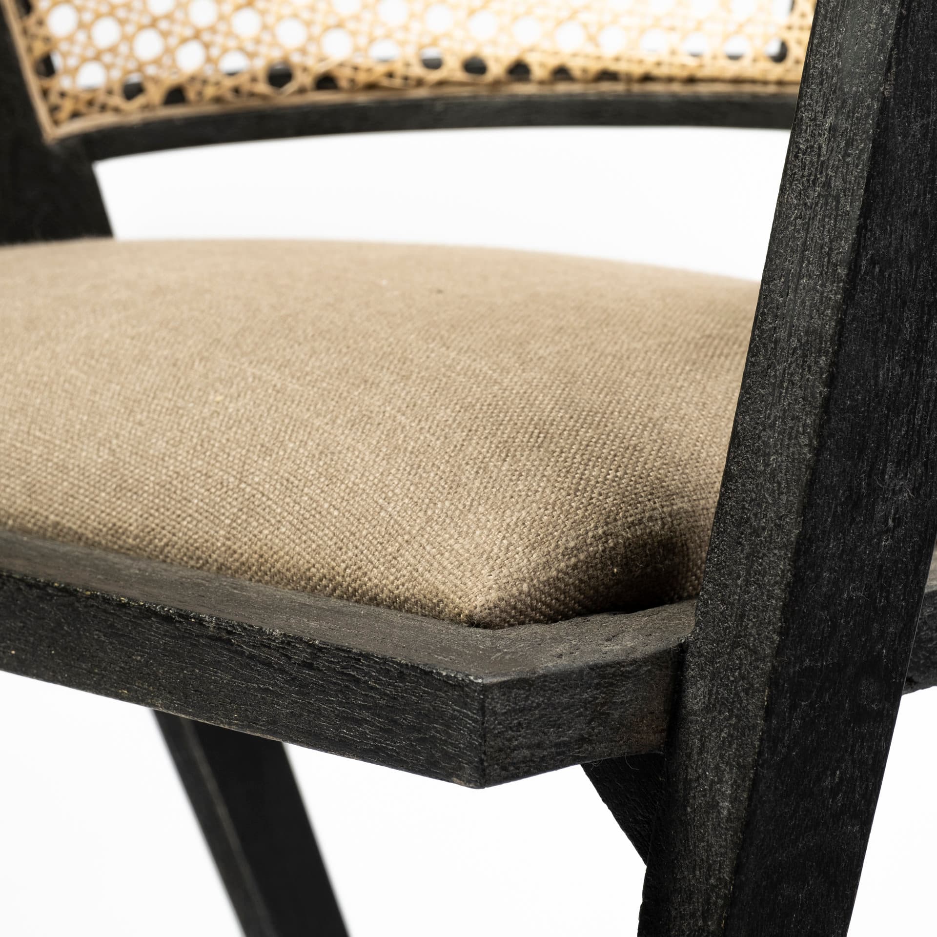 Tabitha Cane Back Dining Arm Chair | Linen w/ Black Wooden — product photograph