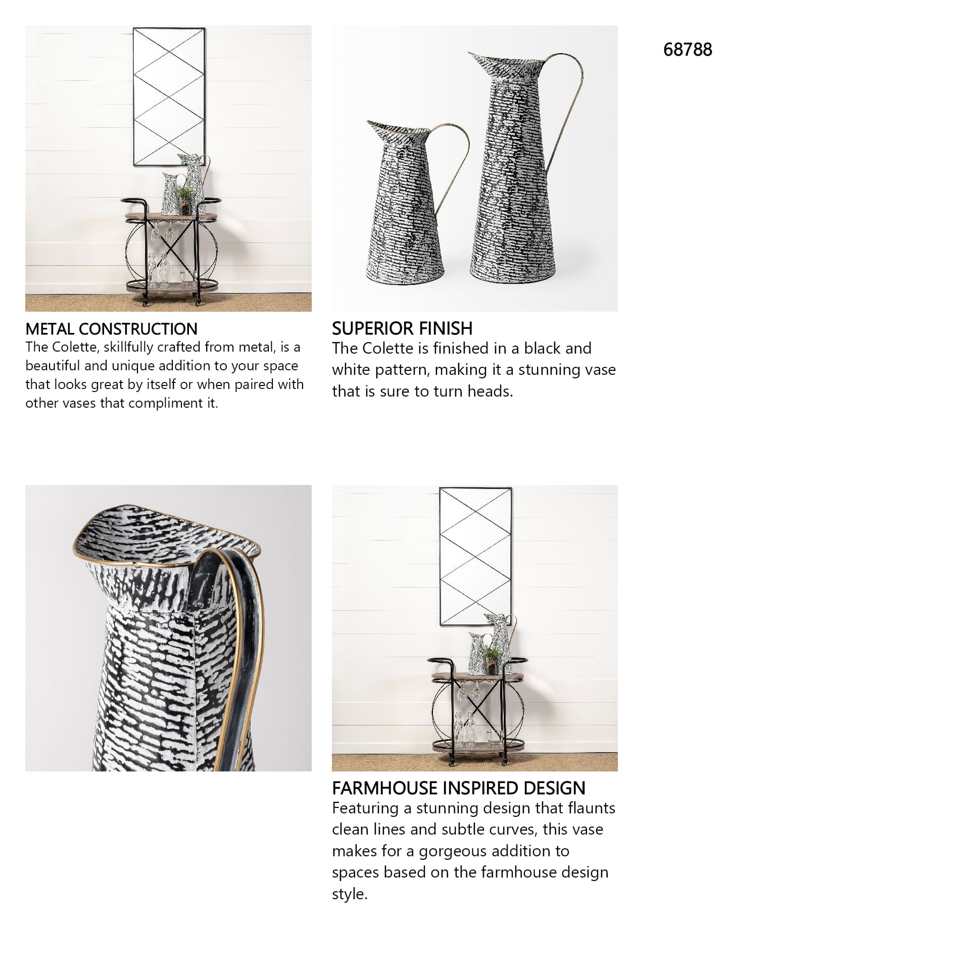 Colette Large Black/White Patterned Vase — in a styled room