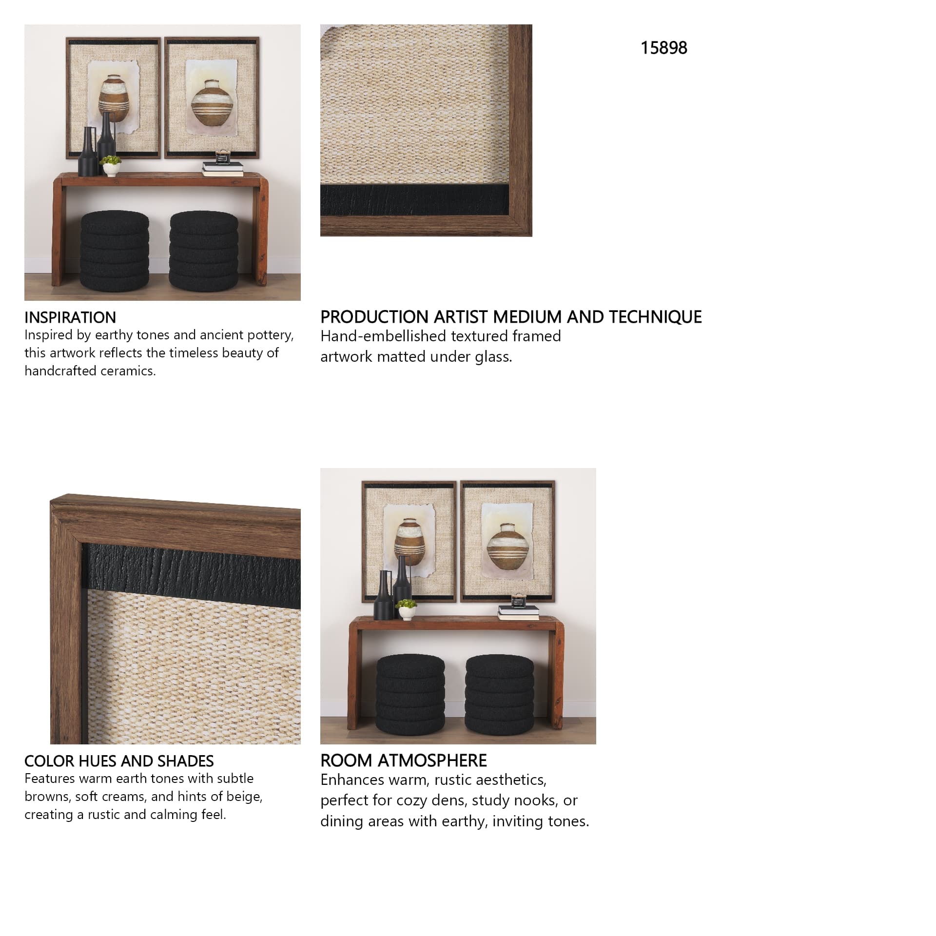 Peruvian Beginnings I by Mercana Studio Hand Embelished Textured Framed Artwork Matted under Glass — in a styled room