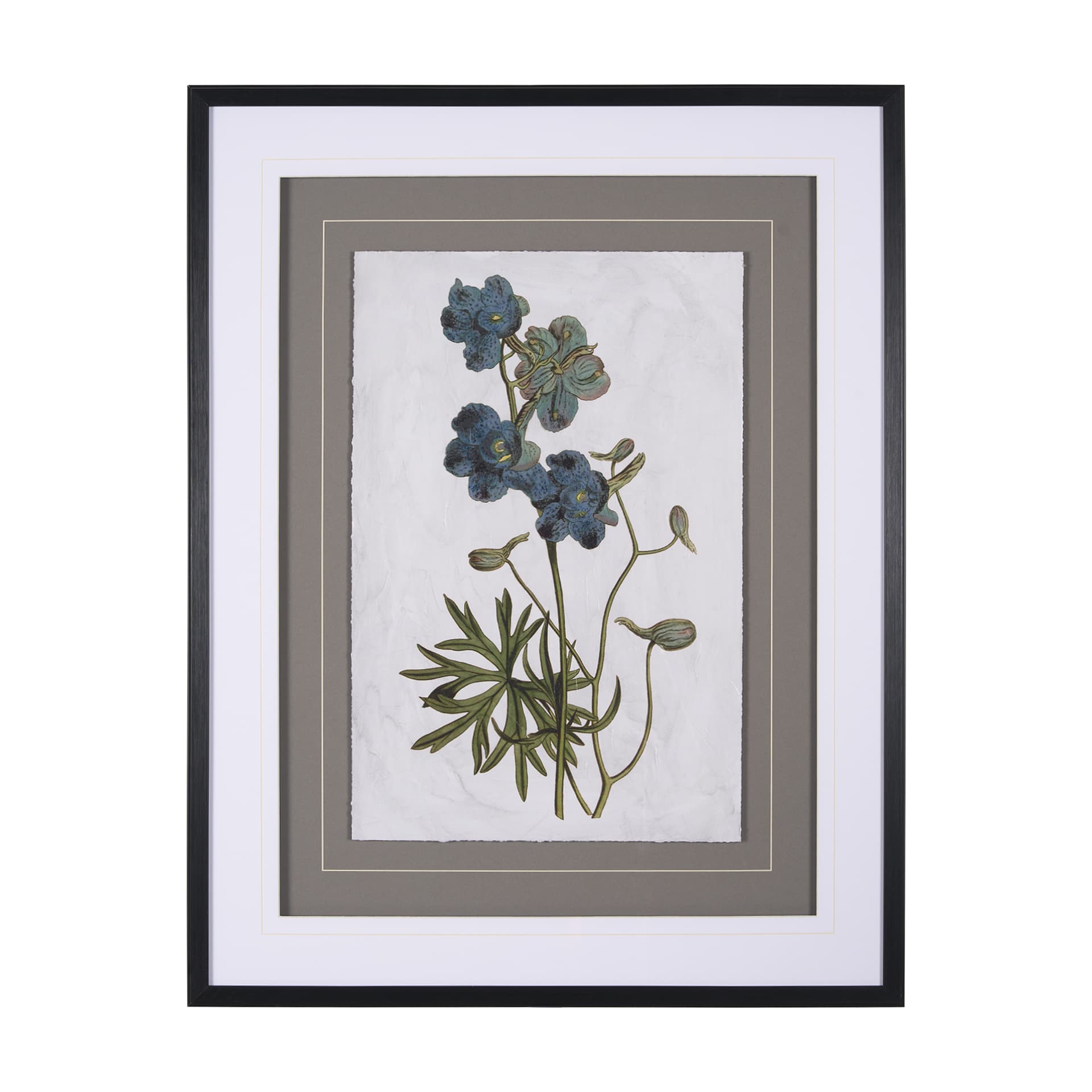 Soft Blue Botanoicals V by Mercana Studio Hand Embellished Framed Art Print Matted under Glass — product photograph