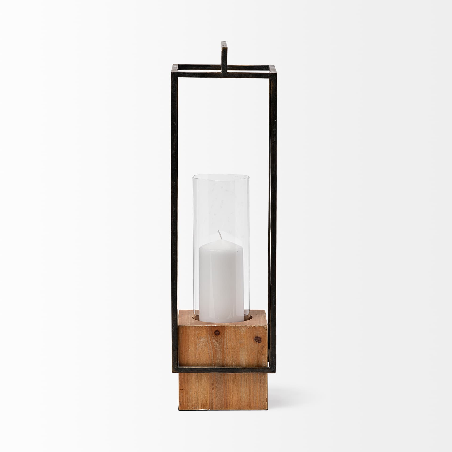 Orionis Large Wood w/ Black Metal Lantern Candle Holder — product photograph