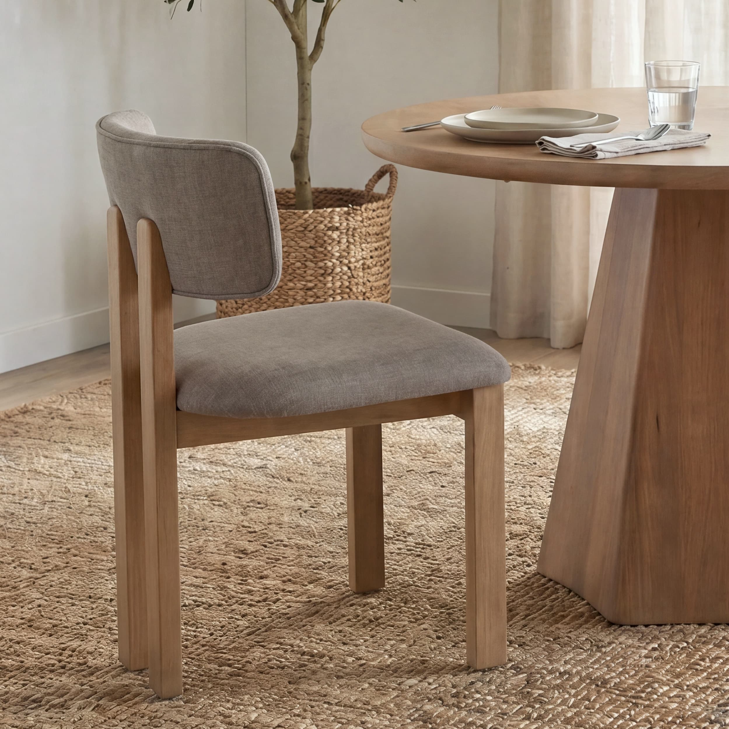 Soho Open Back Dining Side Chair | Gray Chenille w/ Brown Wood — product photograph