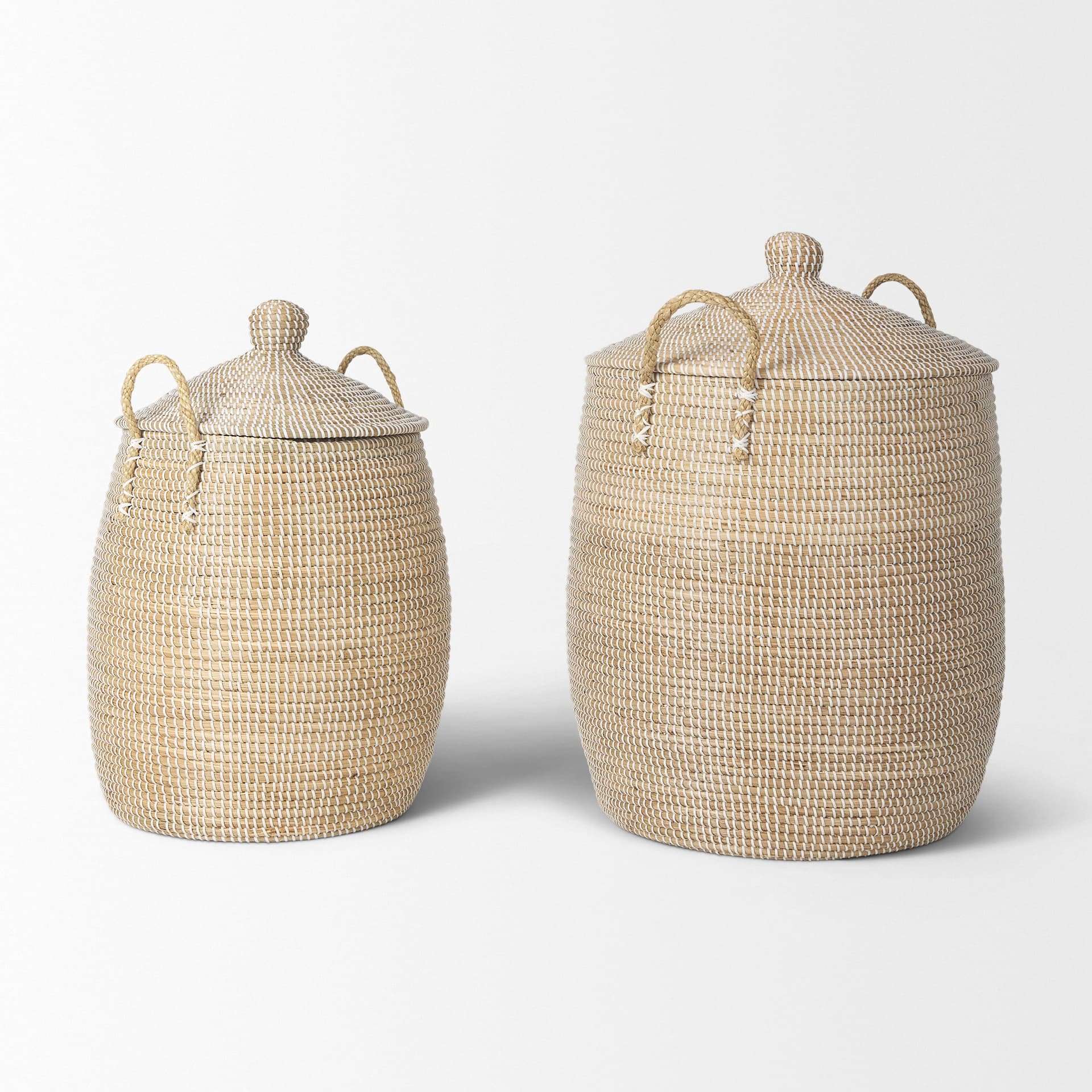 Kairi Set of 2 Seagrass Floor Baskets w/ Lids and Handles — product photograph