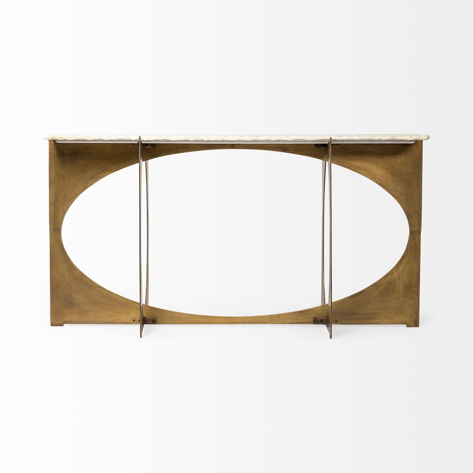 Reinhold IV 59L x 16W White Marble Top Gold Metal Base Console Table — product photograph