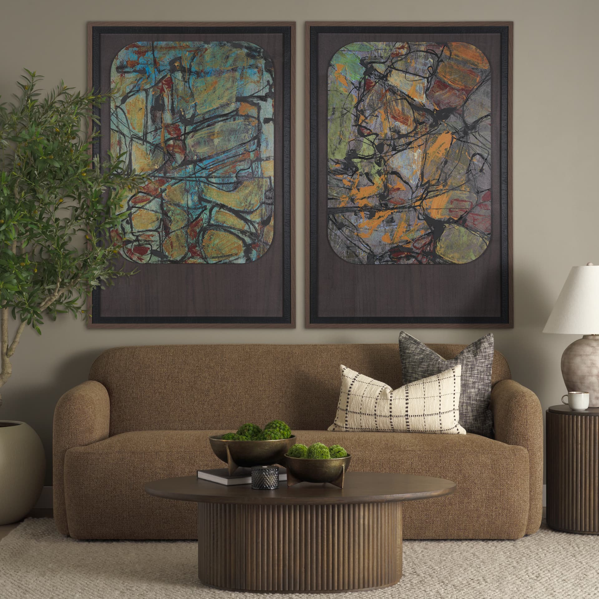 Happenings II by Mercana Studio a Hand Embellished Textured Framed Art Print Matted under Glass — in a styled room
