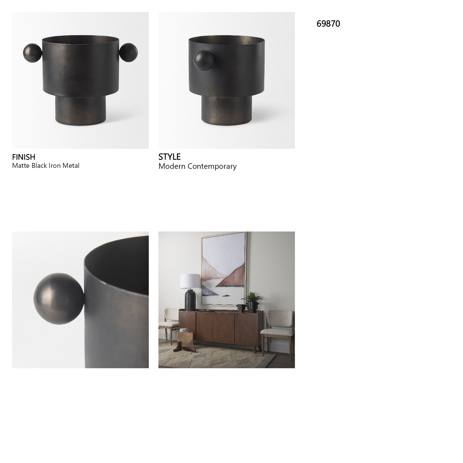 Juno 6.5H Medium Black Iron Vase — in a styled room