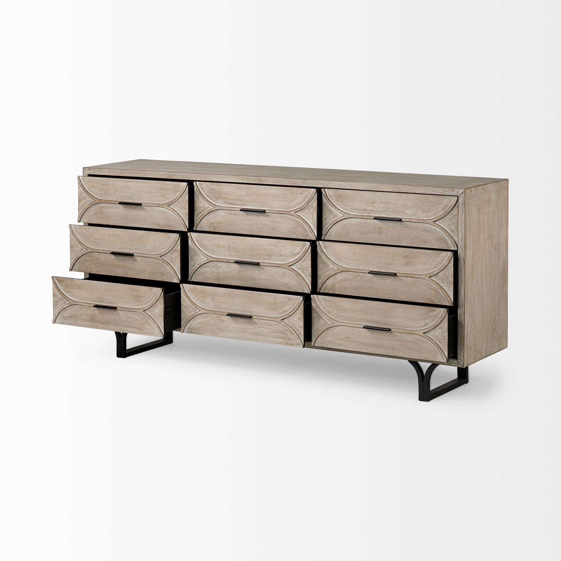 Giselle II Brown Fir Veneer W/Black Metal Leg 9 Drawer Sideboard — product photograph