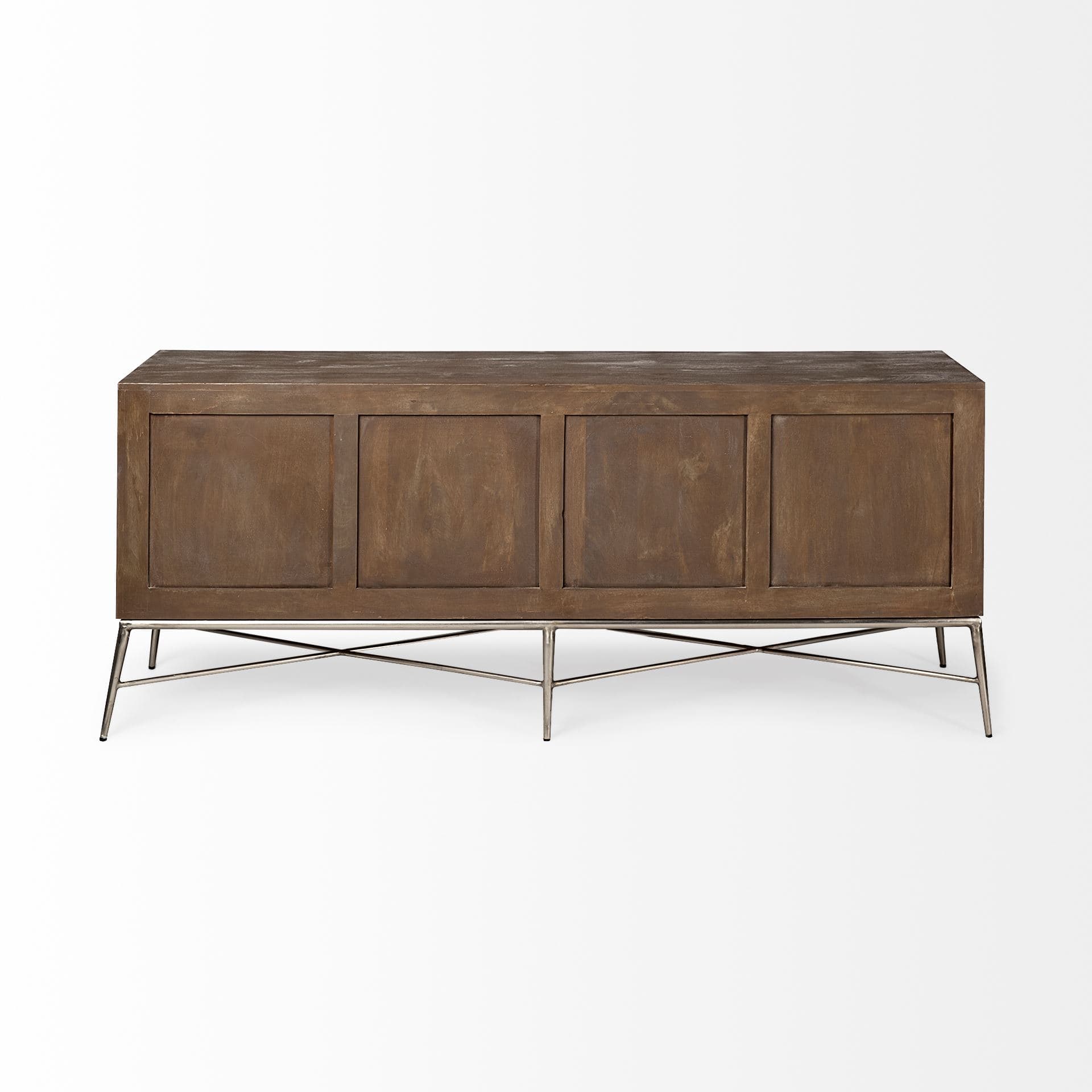 Swordfish 72L x 19W x 30.25H Two-Tone Brown Wood Cabinet Silver Metal Base 4 Cabinet Door Sideboard — product photograph