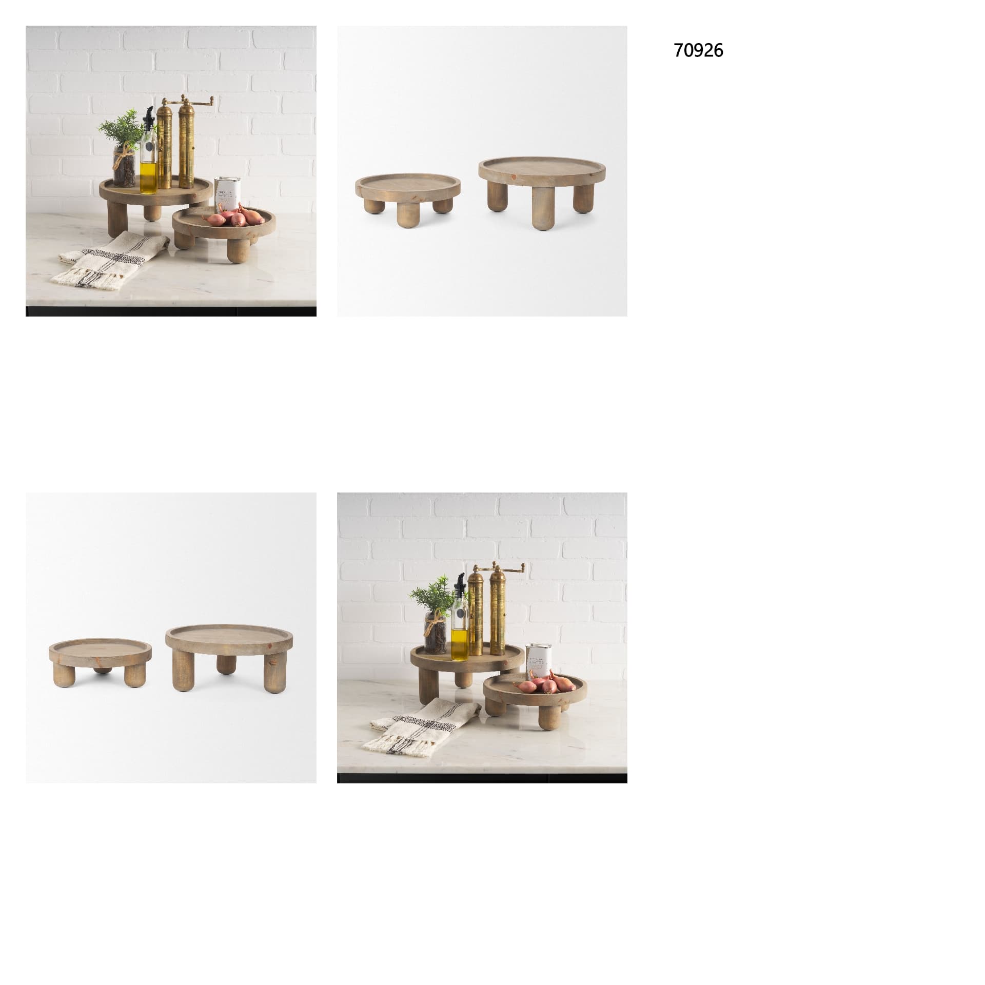 Virve Round Light Brown Wood w/ Gray Wash Wooden Trays — in a styled room