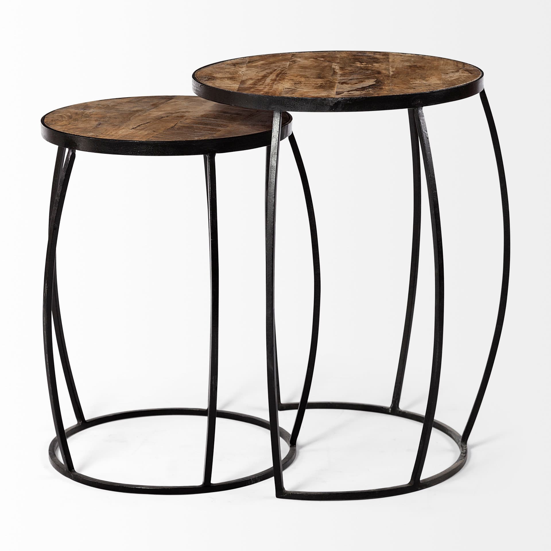 Clapp IV (Set of 2) 20L x 20W Brown Round Wood Top W/ Black Iron Frame Nesting Accent Tables — product photograph