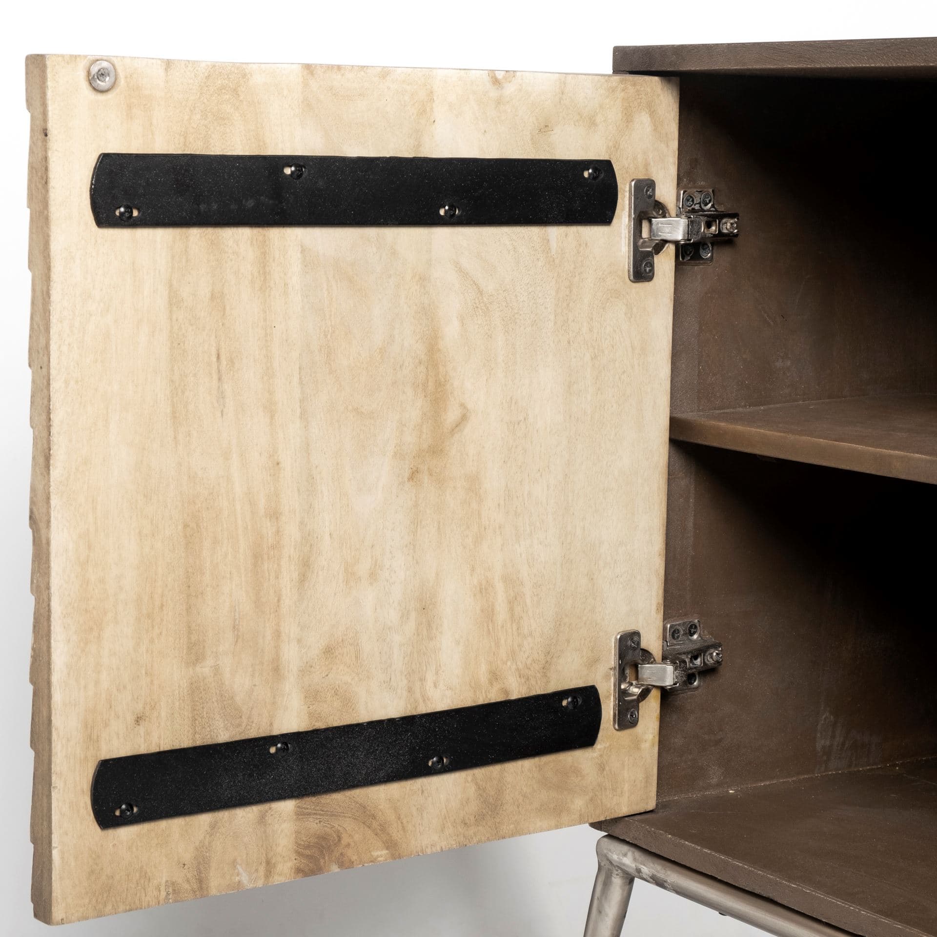 Swordfish 72L x 19W x 30.25H Two-Tone Brown Wood Cabinet Silver Metal Base 4 Cabinet Door Sideboard — product photograph