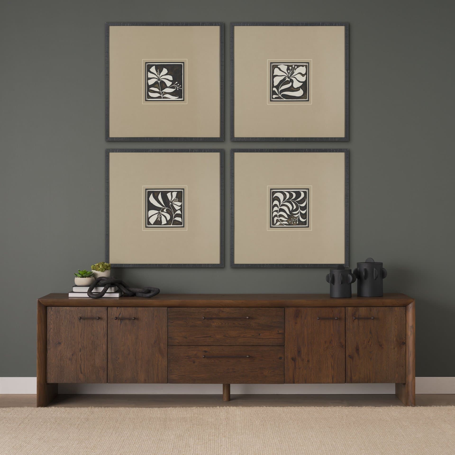 Spanish Tile Dark III by Mercana Studio Textured Framed Artwork Matted under Glass — in a styled room