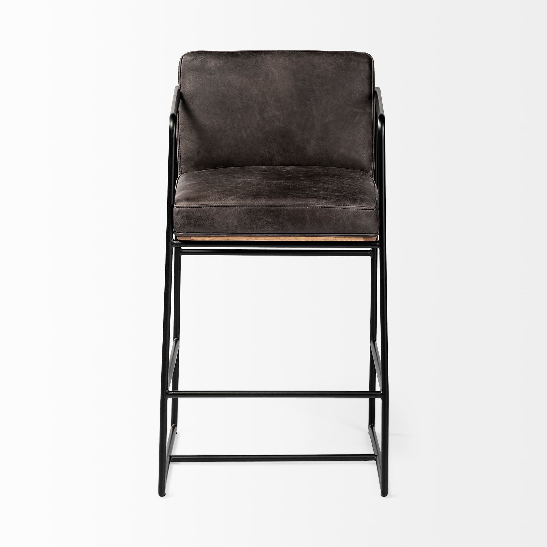 Stamford Backless 36.8in Seat Counter Stool | Black Leather w/ Metal — product photograph