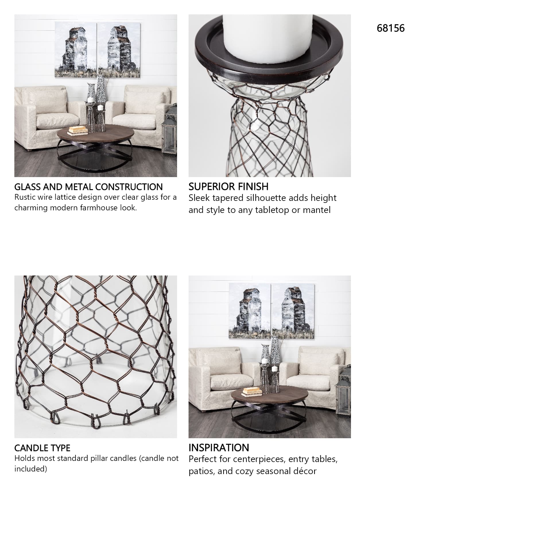 Shandra I Small Glass w/Metal Wire Snakeskin Pattern Table Candle Holder — in a styled room