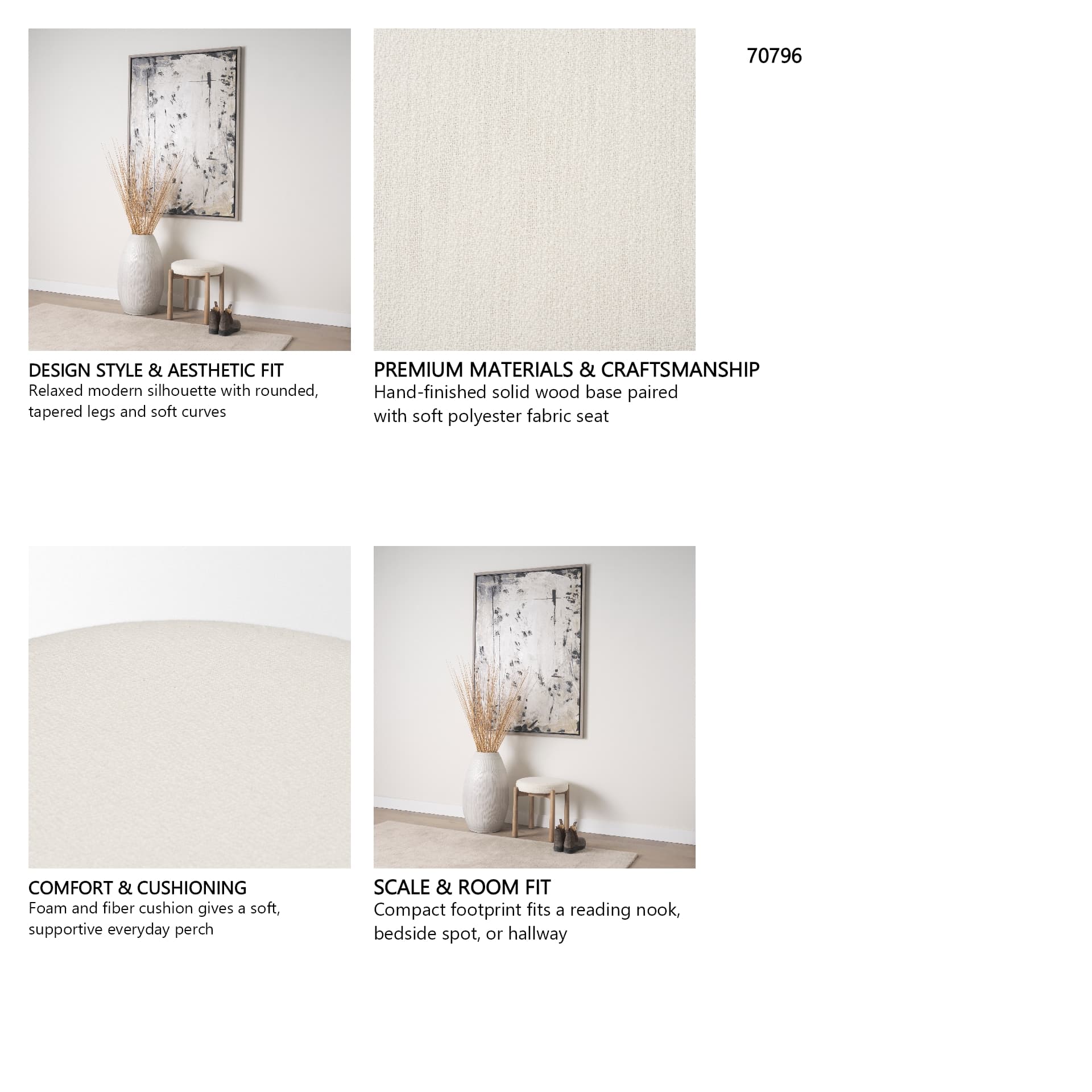 Shaiden Brown Wood w/ Cream Fabric Stool — in a styled room