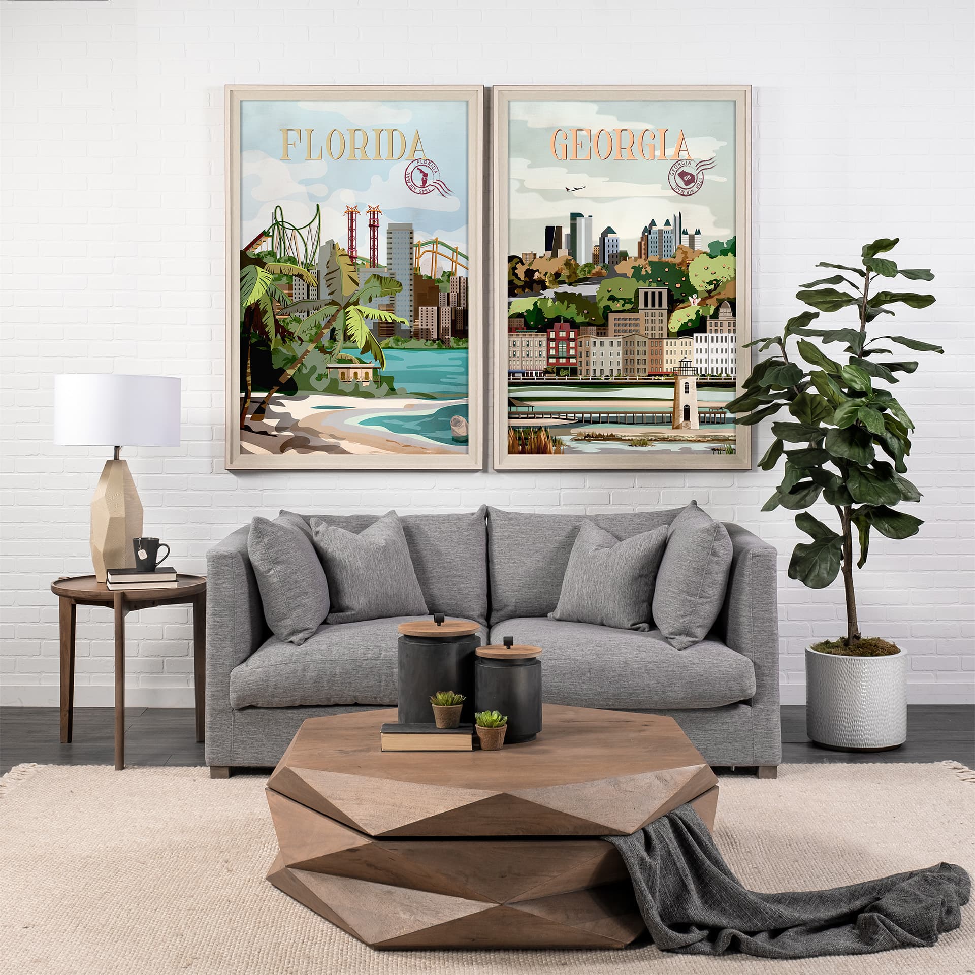 Florida Go USA (XL) by Mercana Studio a Hand Embellished Decograph Framed Art Print under Glass — in a styled room