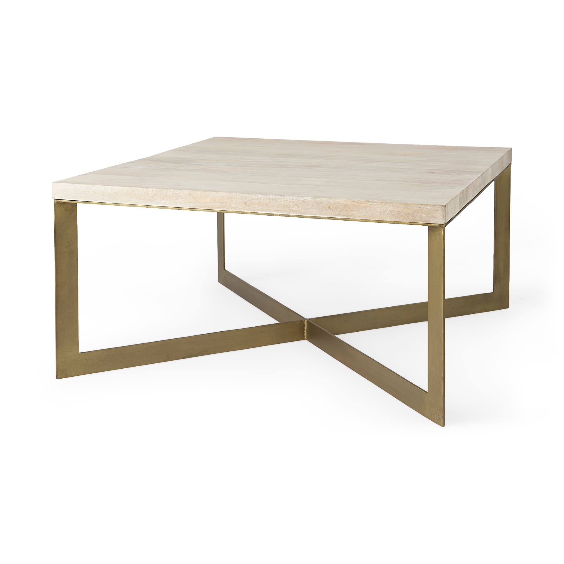 Faye 34L x 34W x 17H Beige Finished Wood W/Gold Metal Base Square Coffee Table — product photograph
