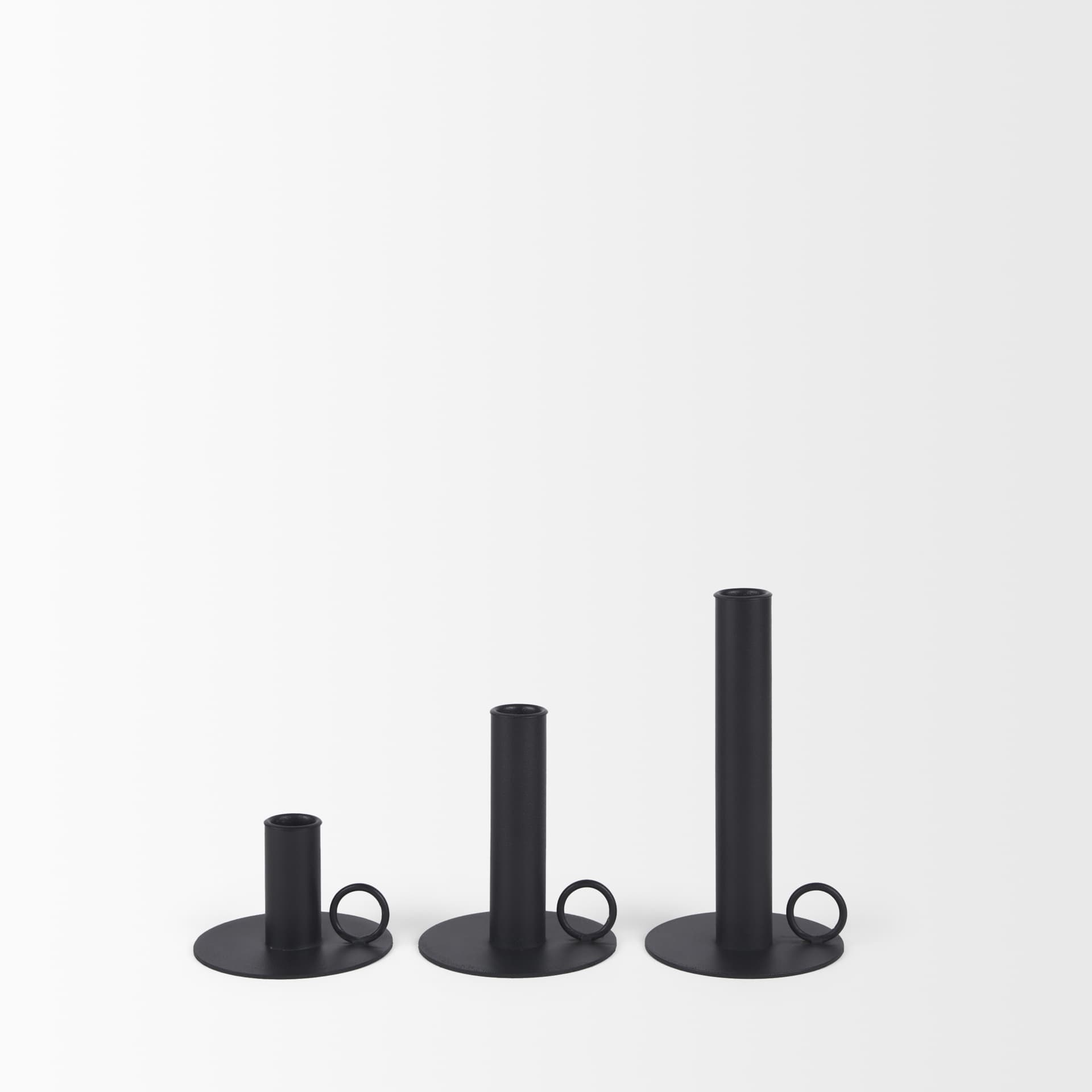 Noir Matte Black Metal Candle Holders (Set of 3) — product photograph