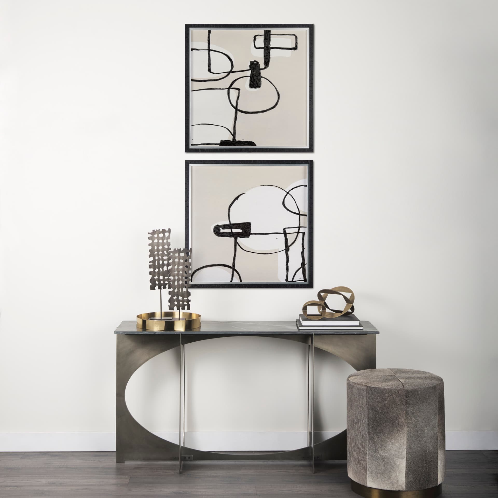 Neutral Shapes I by Mercana Studio a Hand Embellished Textured Framed Art Print Matted under Glass — in a styled room