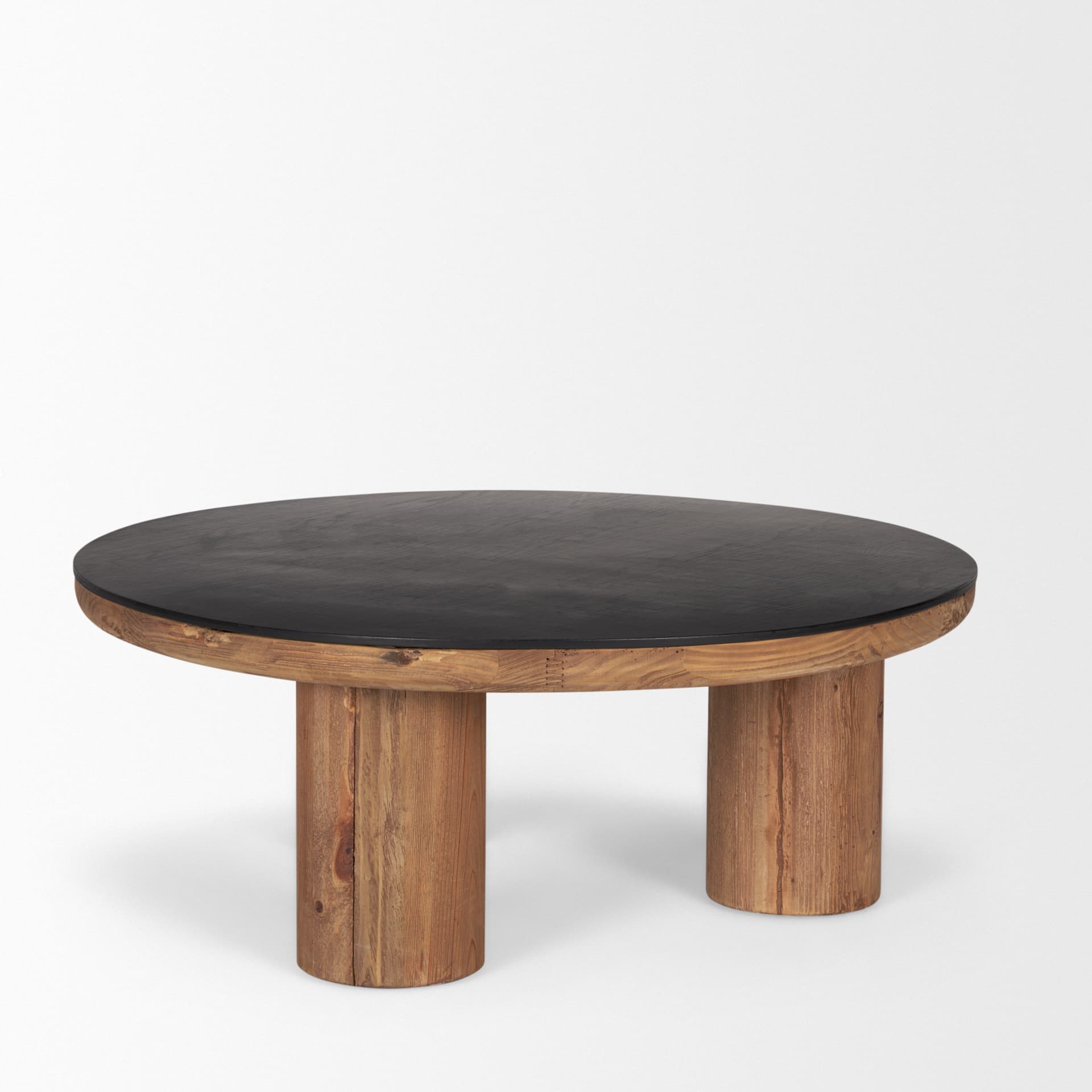Tucson Natural Wood w/ Round Black Oak Top Coffee Table — product photograph