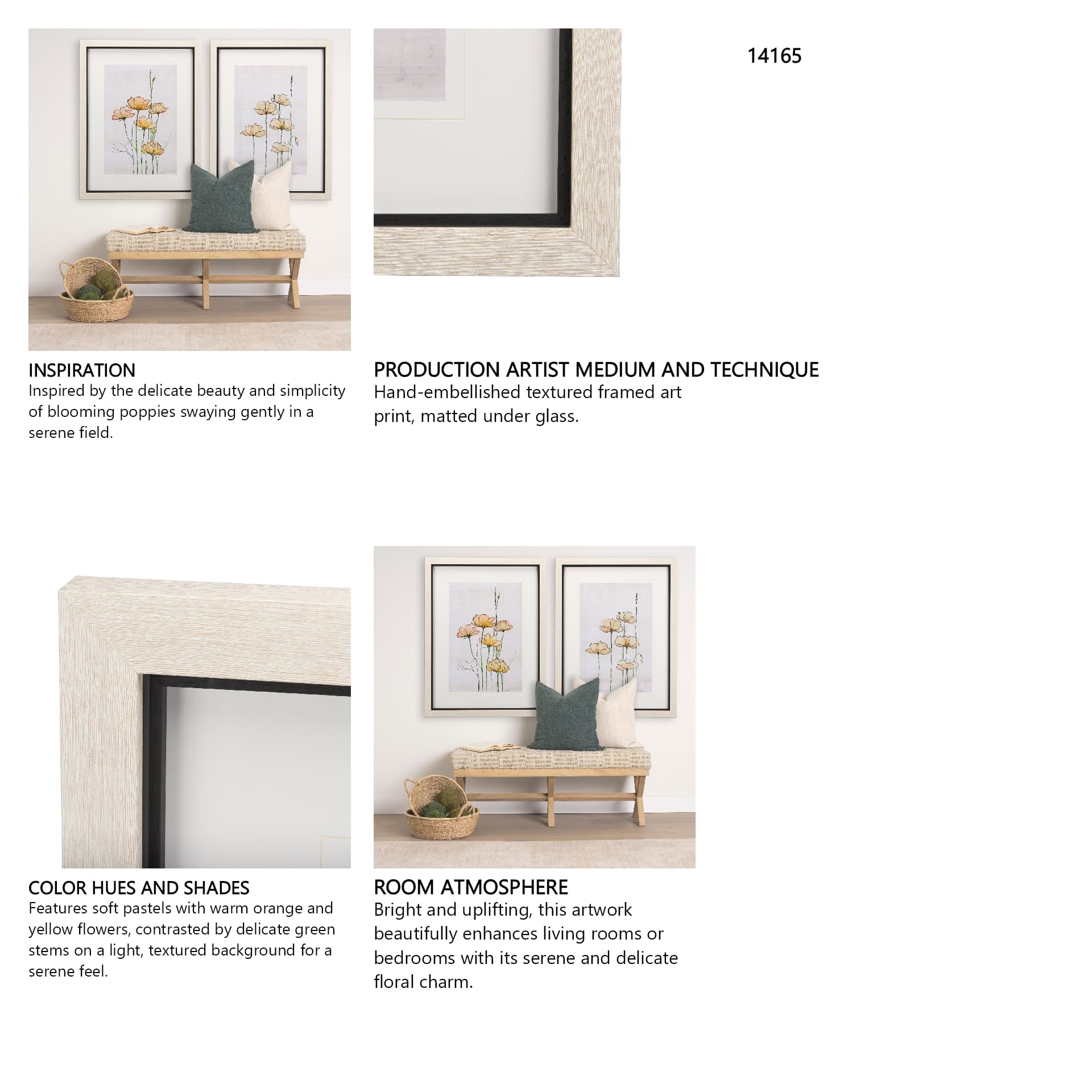 Meadow flowers III by Mercana Studio a Hand Embellished Textured Framed Art Print Matted under Glass — in a styled room