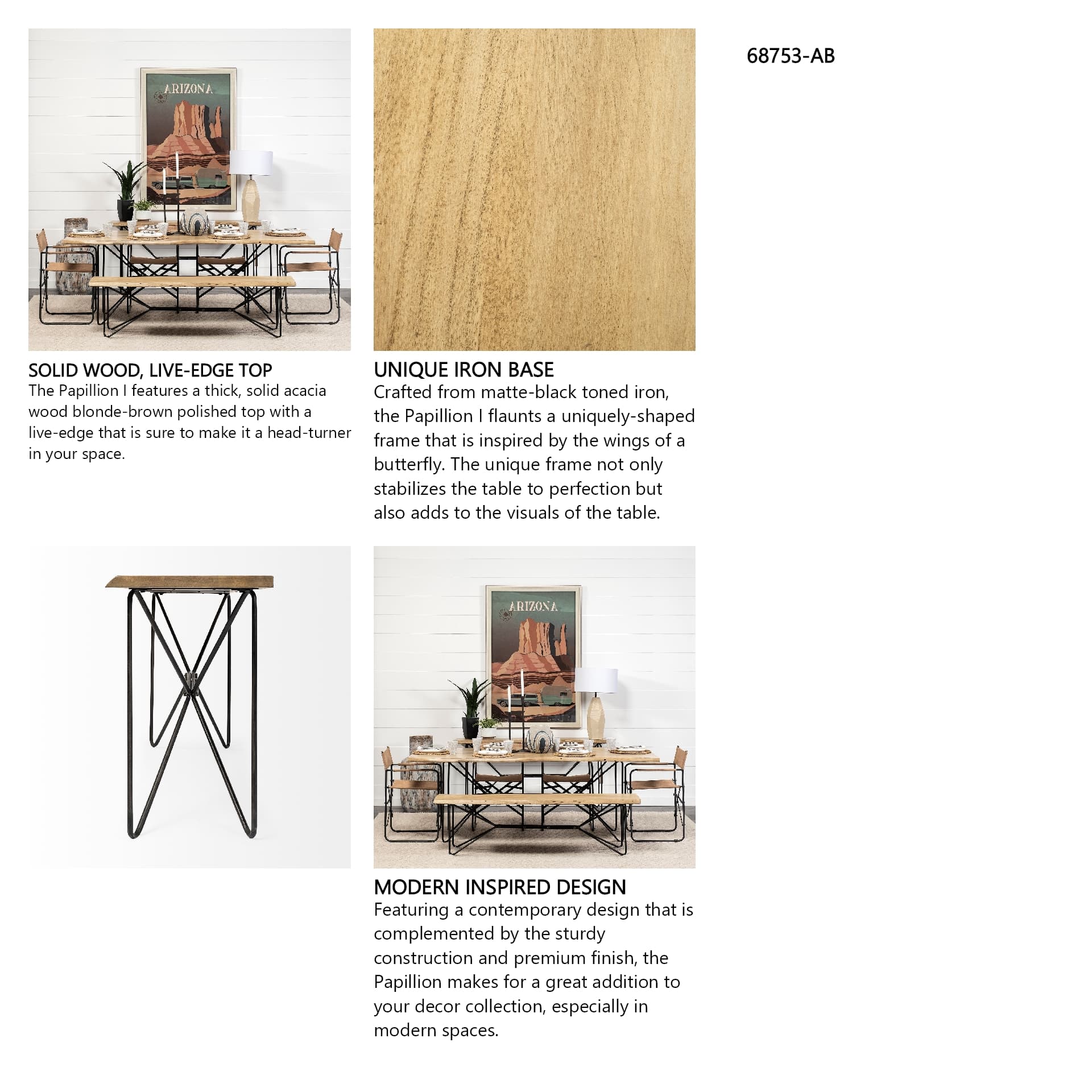 Papillion I 66L x 16W Blonde Wood and Iron Console Table — in a styled room