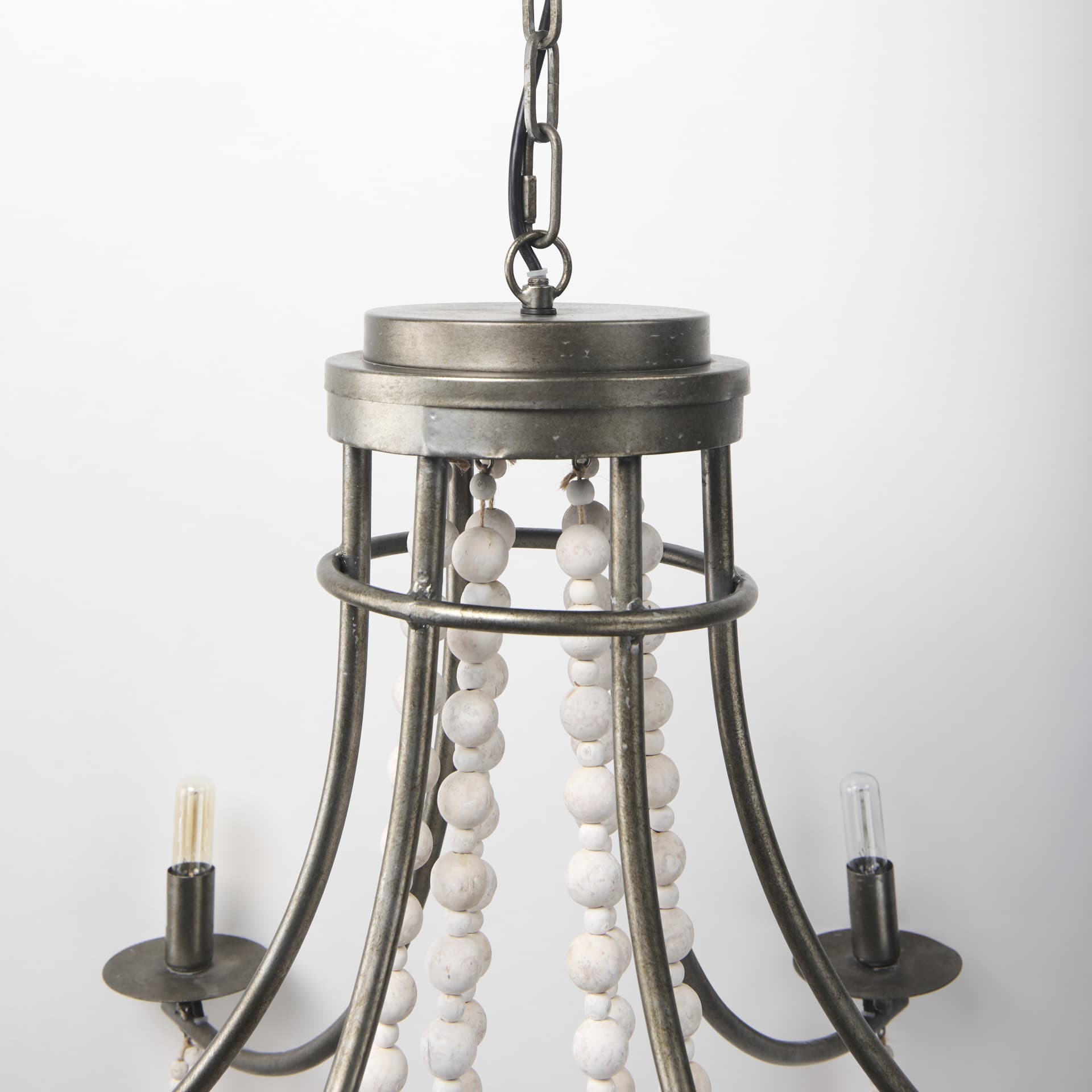 Selma White Wood Bead and Metal Chandelier — product photograph