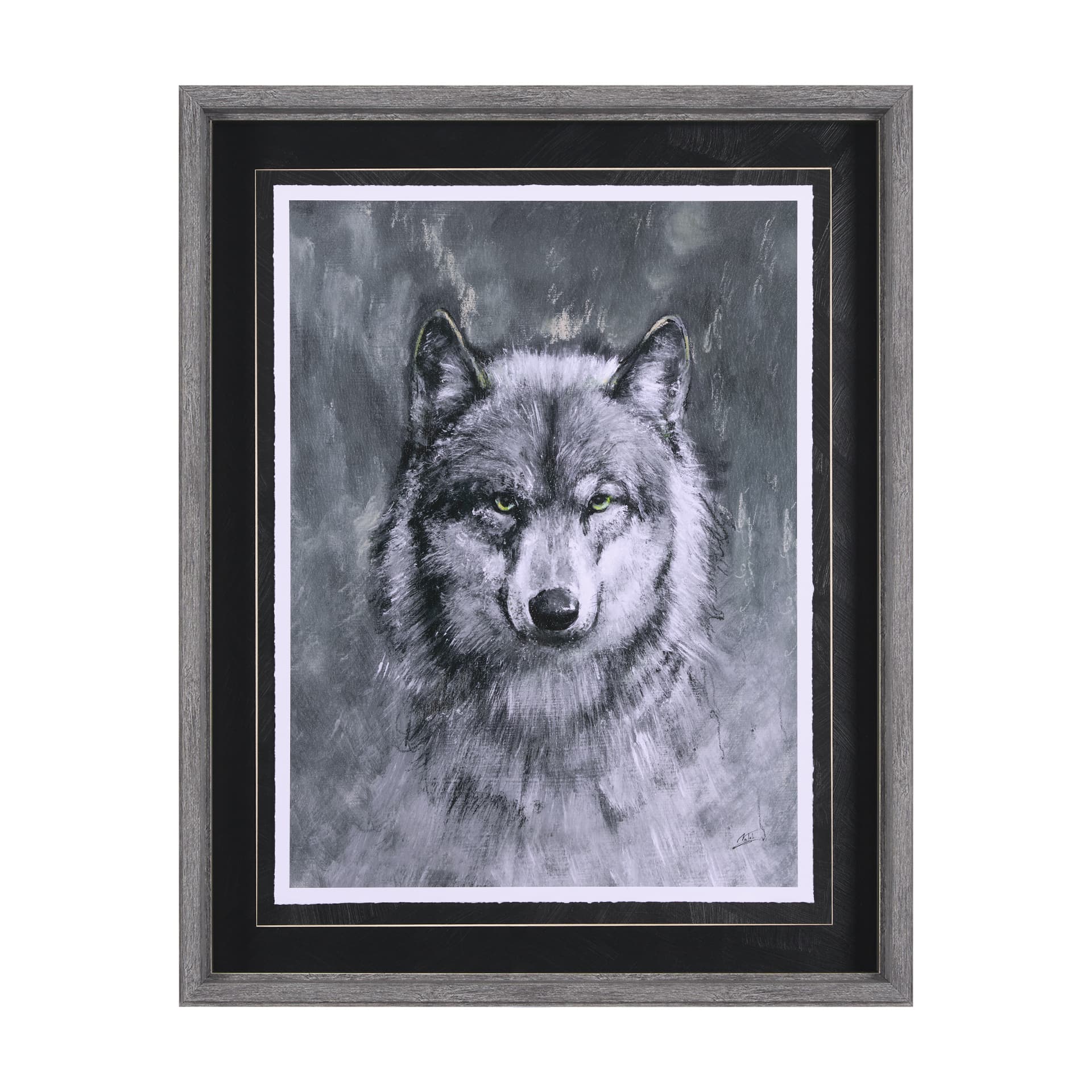 Animal Portrait II (Wolf) by Mercana Studio Hand Embellished Framed Art Print Matted under Glass — product photograph