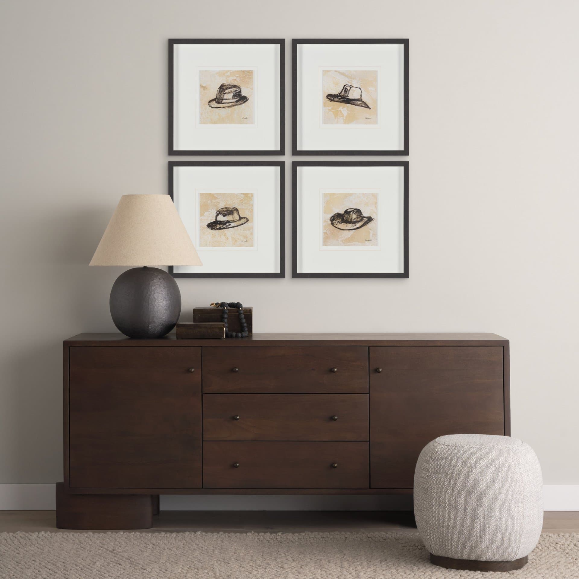 Fedora by Mercana Studio Hand-Embellished Textured Framed Artwork Matted under Glass — in a styled room
