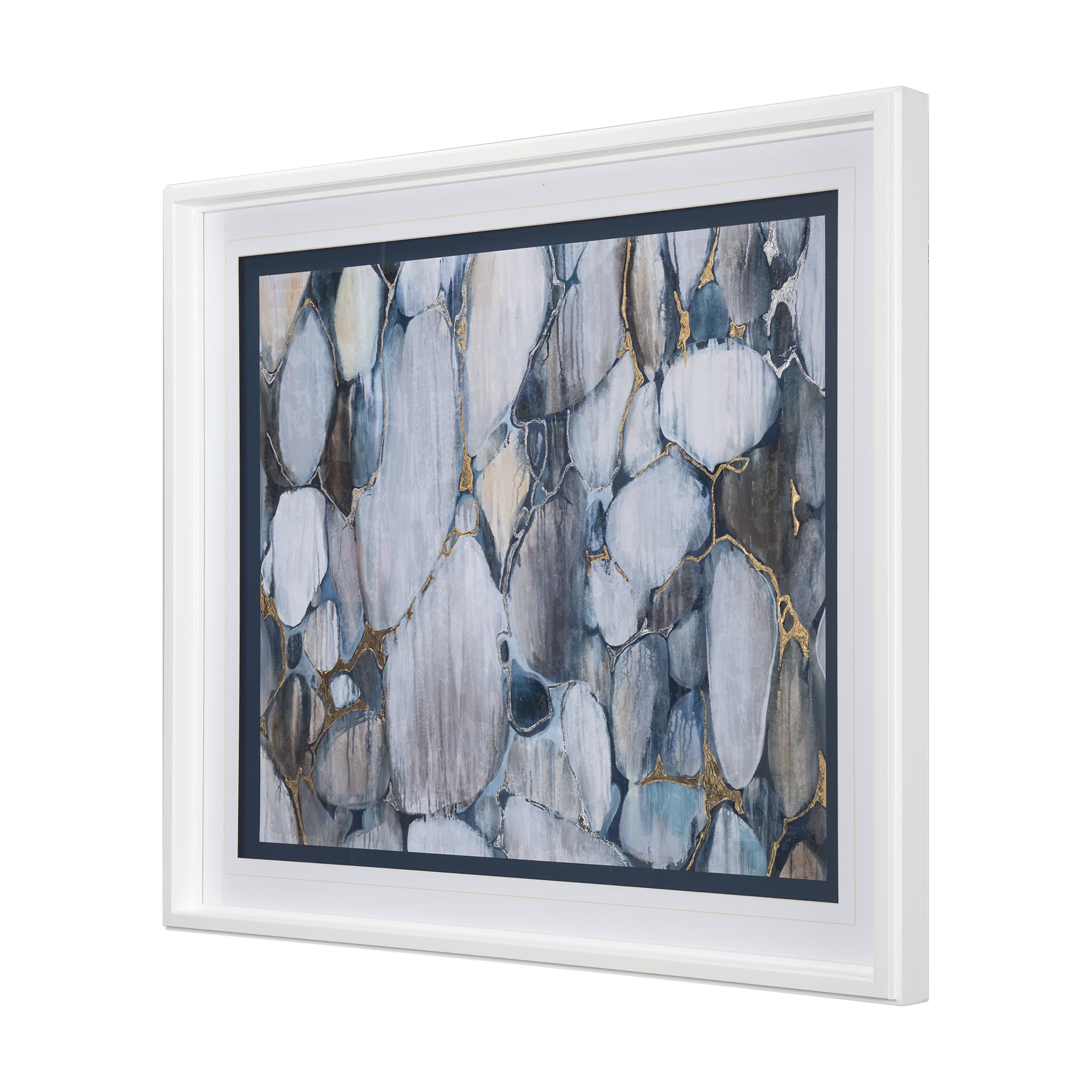 River Rocks by Liz Jardine a Hand Embellished Textured Framed Art Print Matted under Glass — product photograph