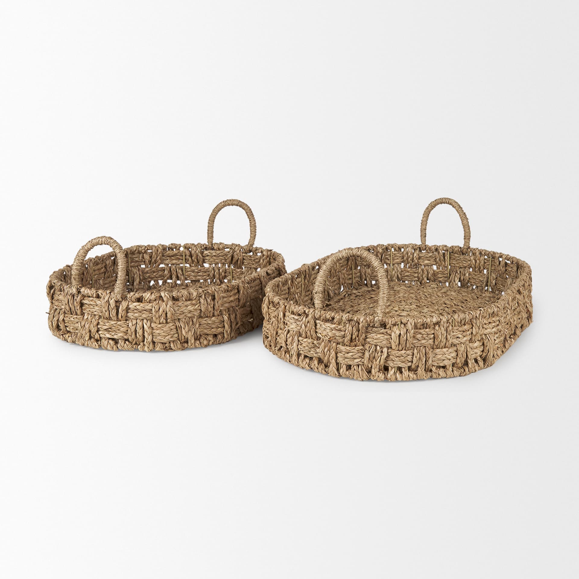 Haini Set of 2 Large Basketweave Seagrass Trays w/ Loop Handles — product photograph