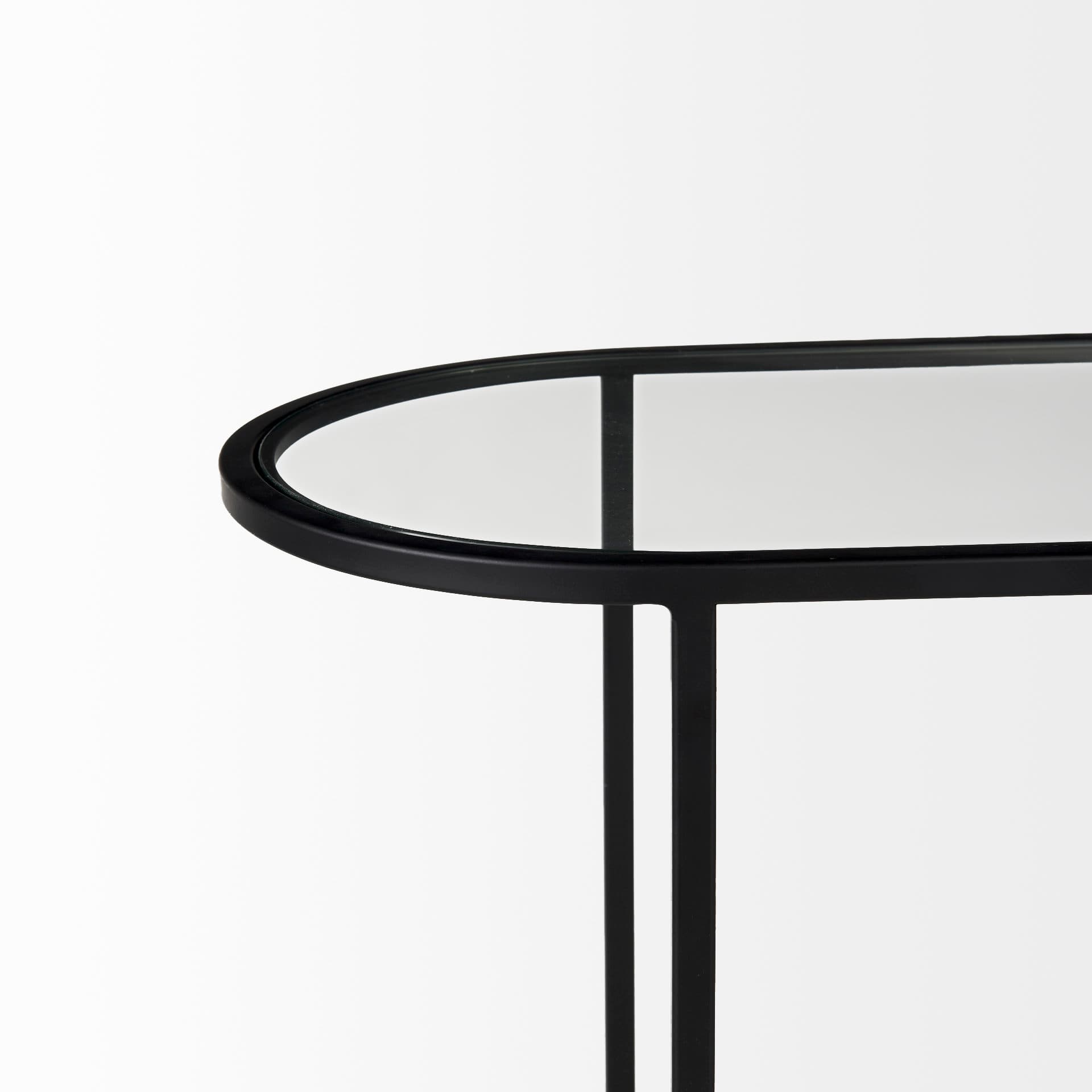 Celine 24.2 L x 12.6 W x 22.4 H Set of Two Black/Silver Metal and Glass Nesting Accent Tables — product photograph