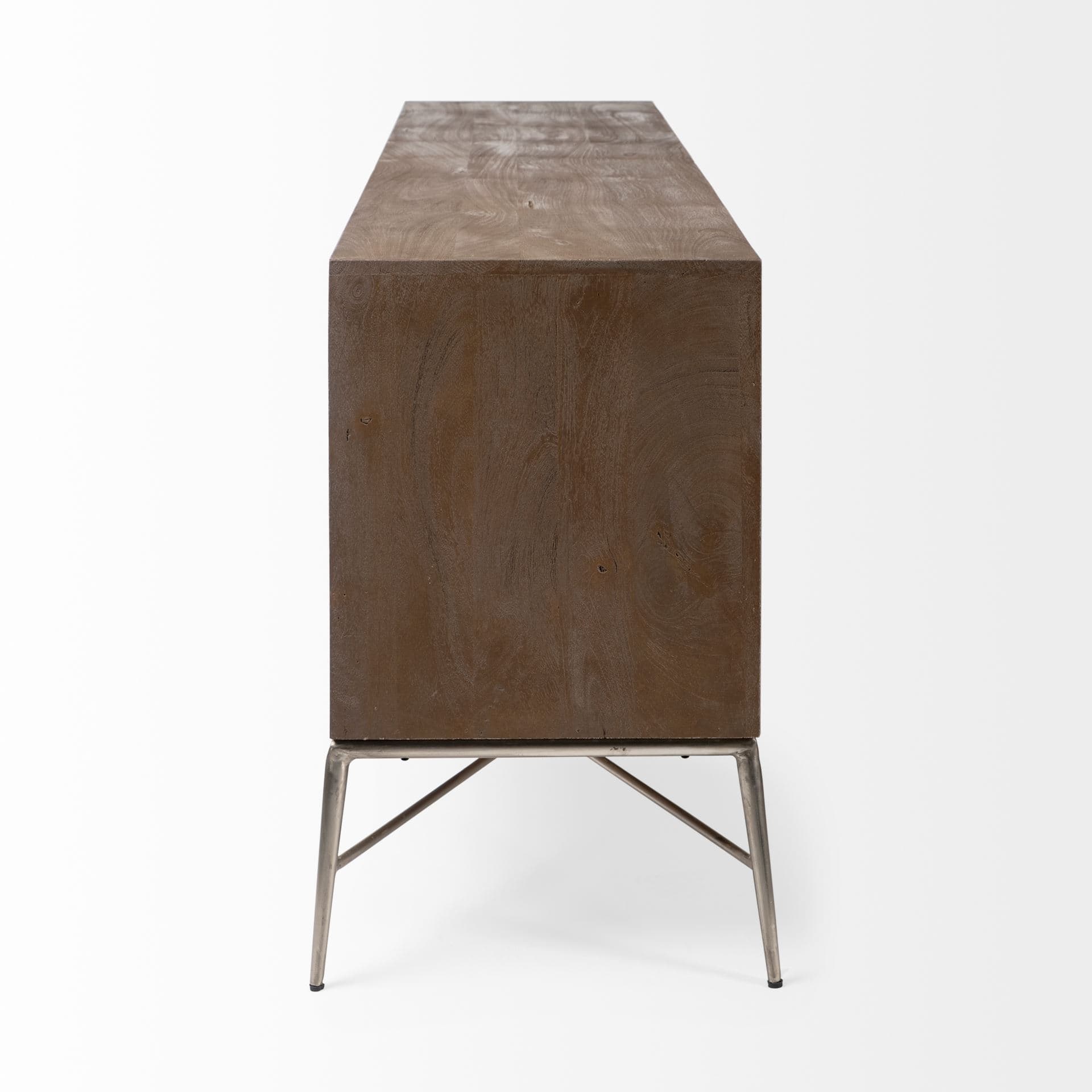 Swordfish 72L x 19W x 30.25H Two-Tone Brown Wood Cabinet Silver Metal Base 4 Cabinet Door Sideboard — product photograph