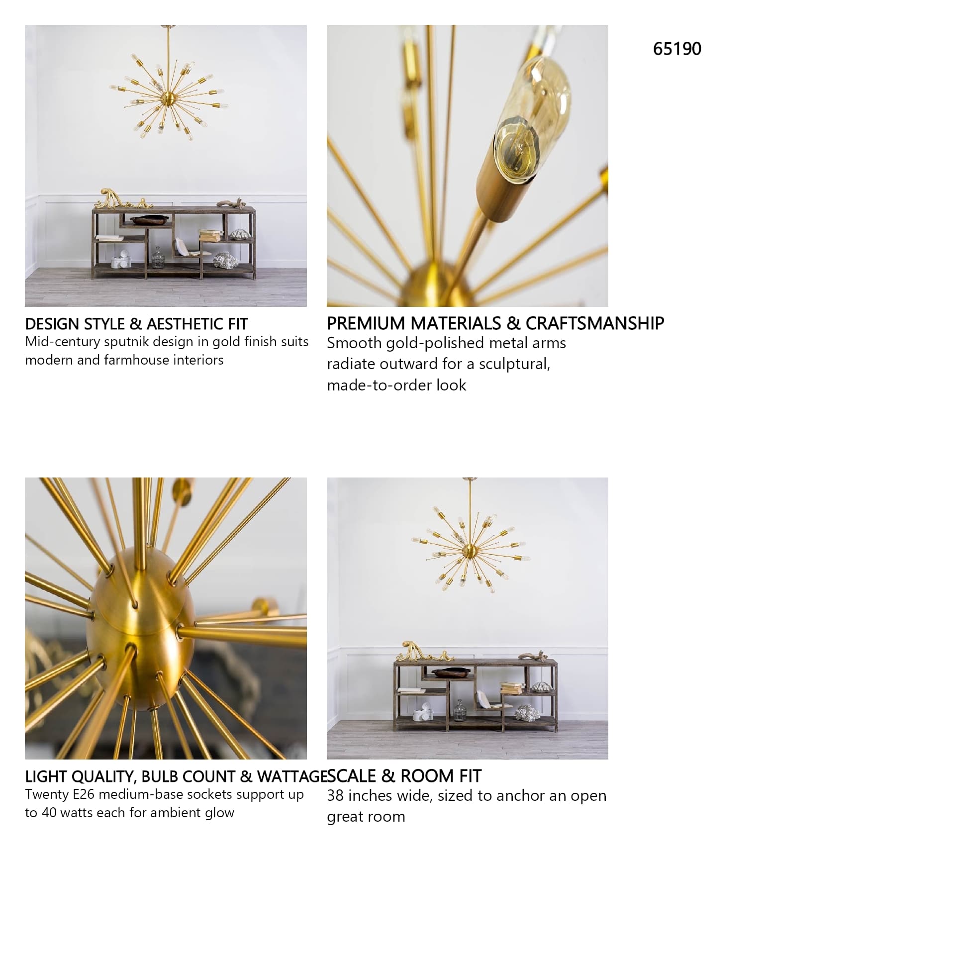 Edisonna II (38"D) Gold Sputnik Twenty Bulb Chandelier — in a styled room