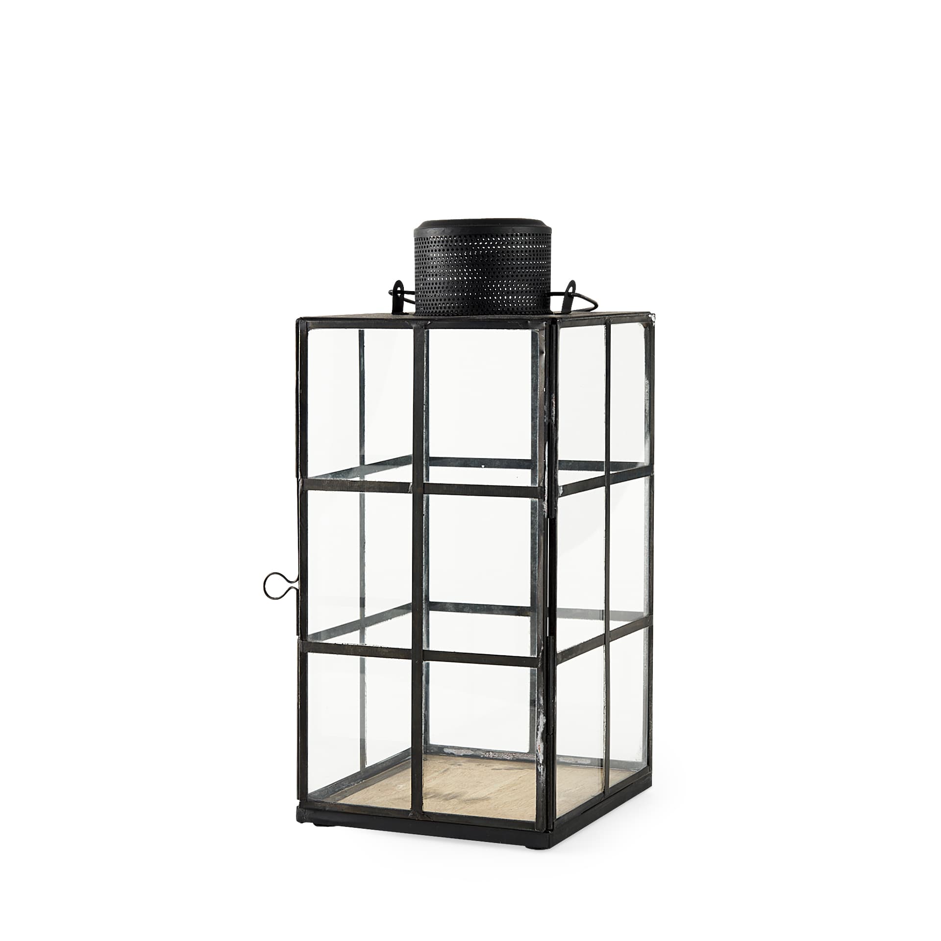 Gamfield 6.1L x 6.1W x 13.4H Medium Black Metal and Glass Lantern — product photograph